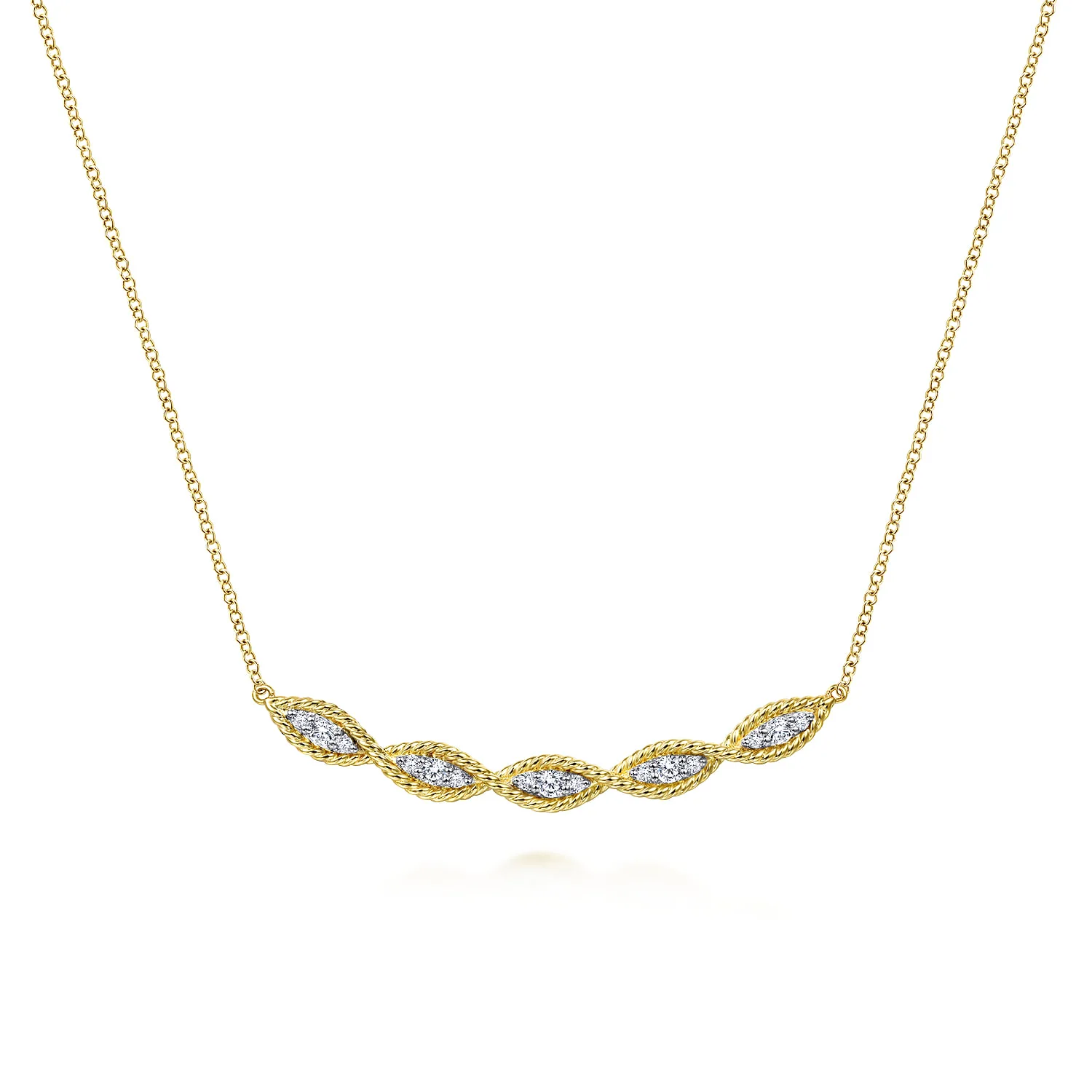 Twisted Rope Curved Diamond Bar Necklace