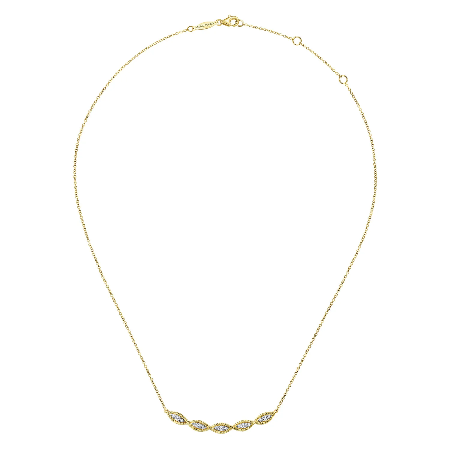 Twisted Rope Curved Diamond Bar Necklace in 14K Yellow Gold, photograph 2