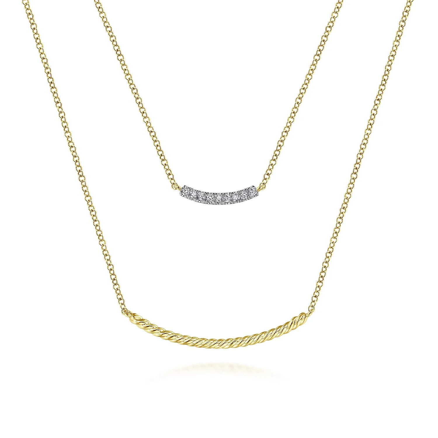 Two Strand Twisted and Diamond Bar Necklace