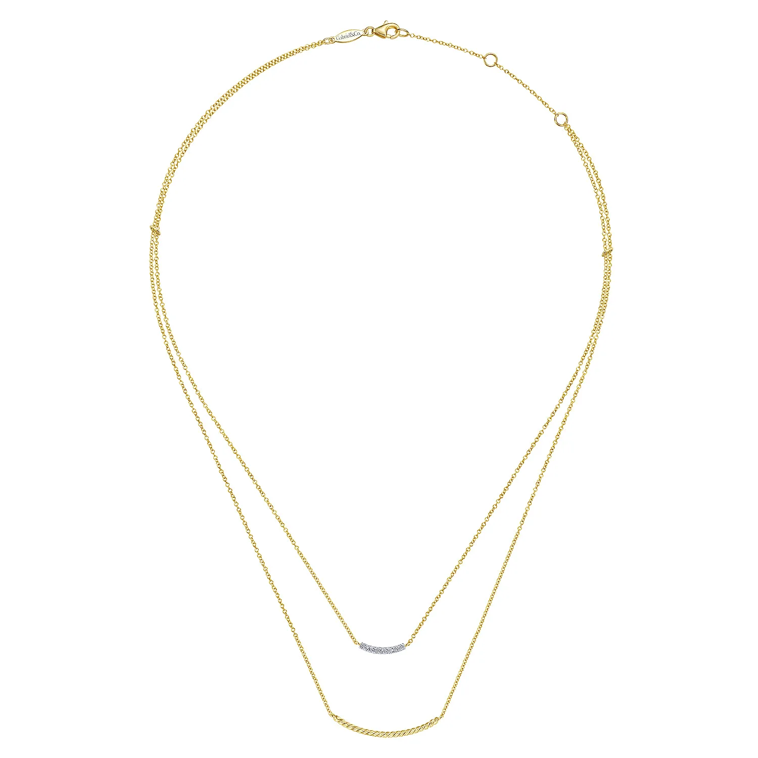 Two Strand Twisted and Diamond Bar Necklace in 14K Yellow Gold, photograph 2