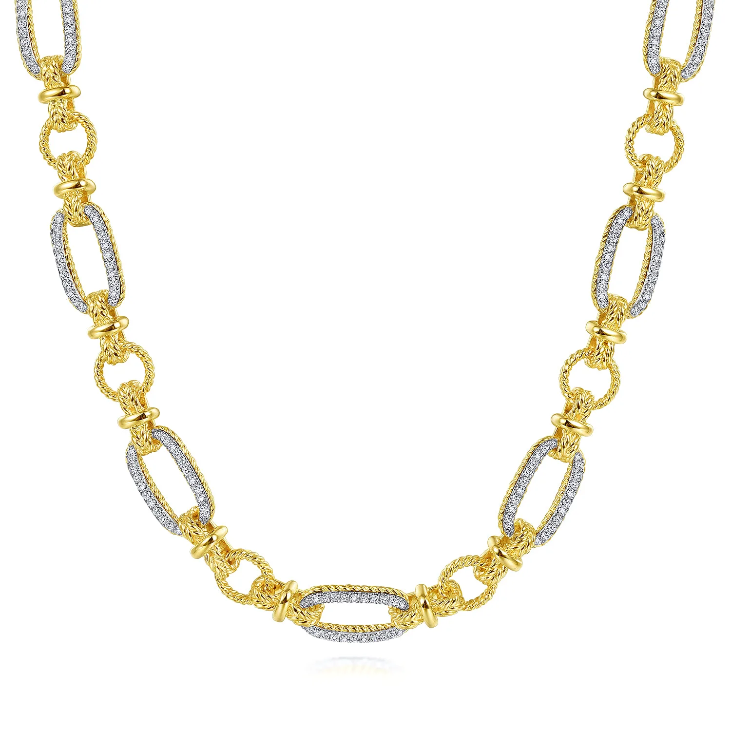 Chain Twisted Rope Link Necklace with Diamond Pave