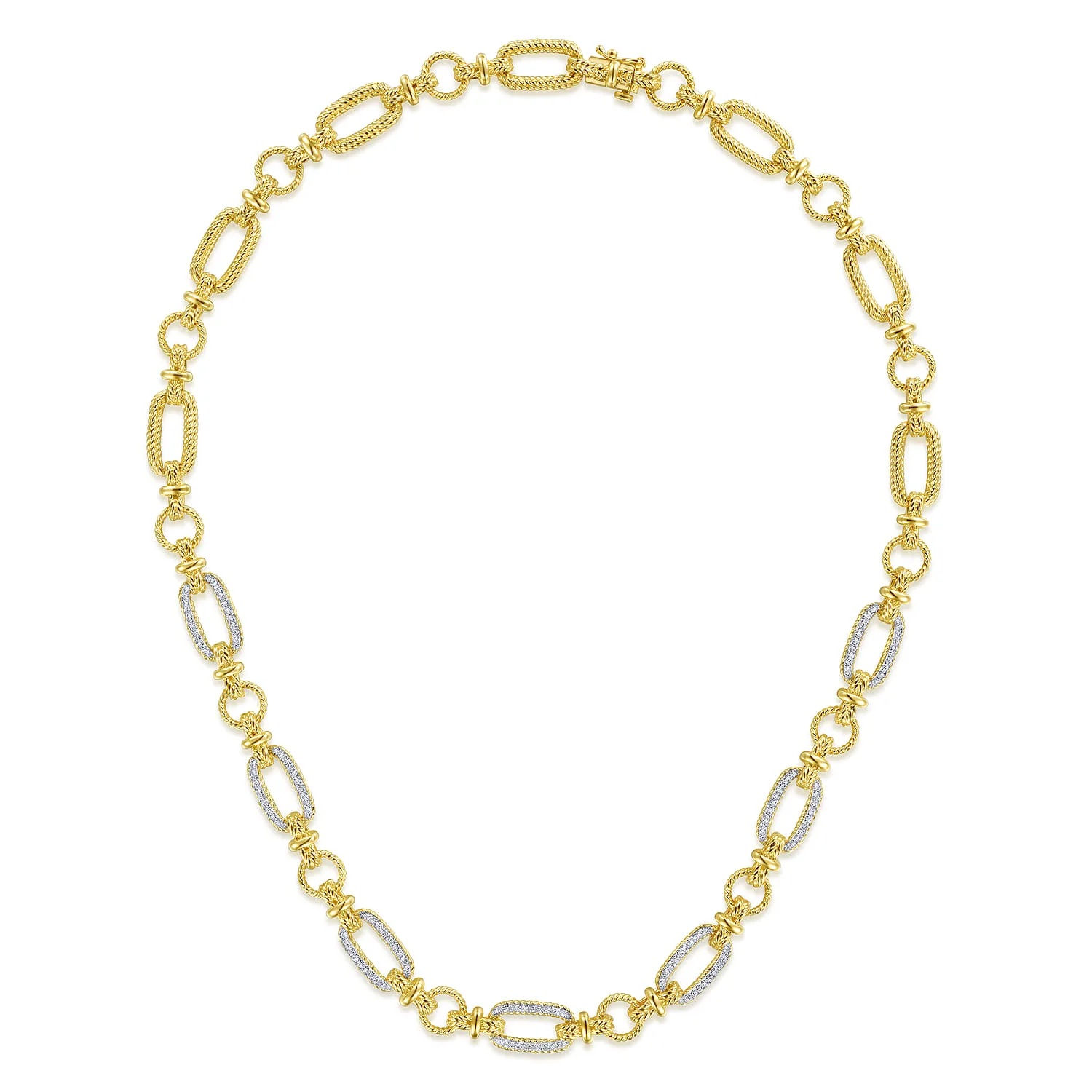 Chain Twisted Rope Link Necklace with Diamond Pave in 14K White/Yellow Gold, photograph 2