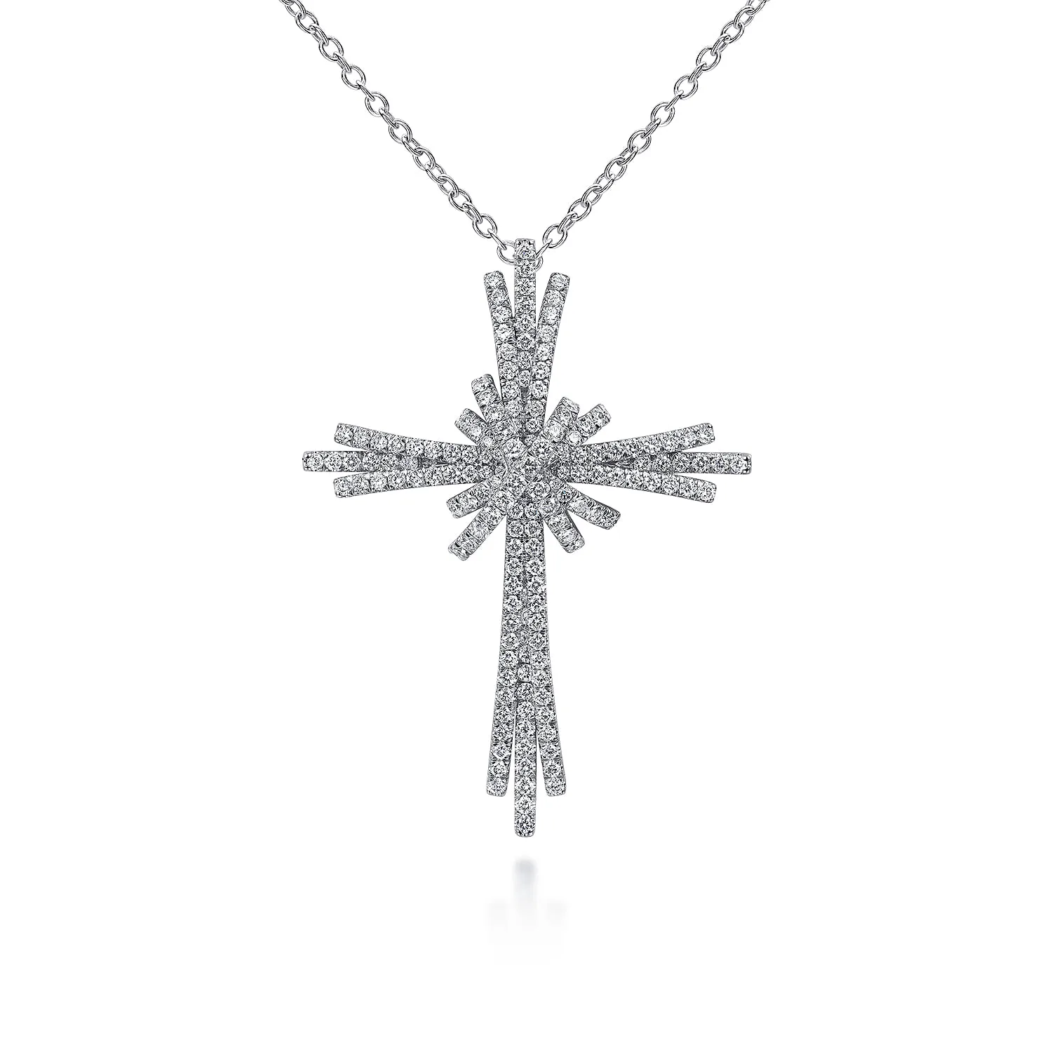 28 inch Multi Row Diamond Pave Cross Pendant Necklace