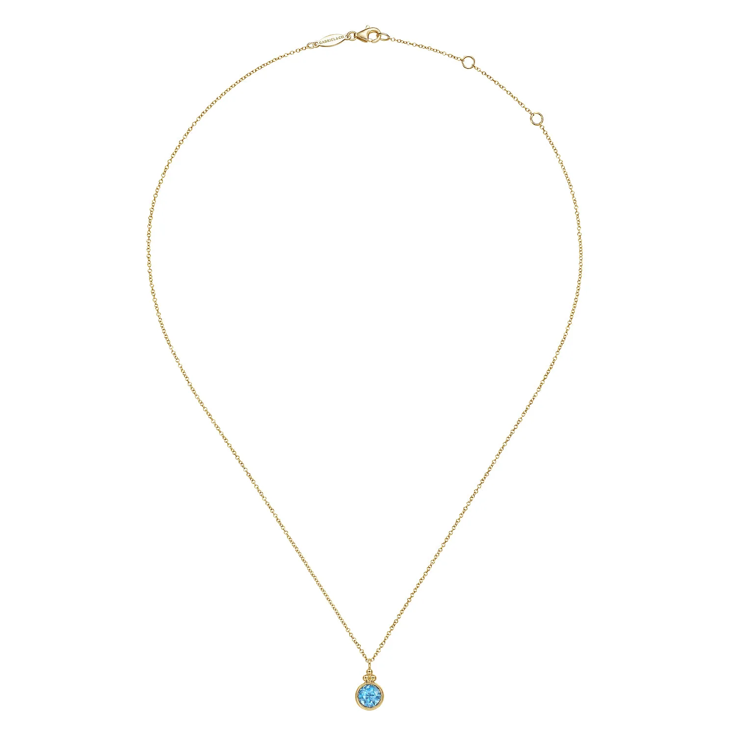 Round Blue Topaz Pendant Necklace in 14K Yellow Gold, photograph 2