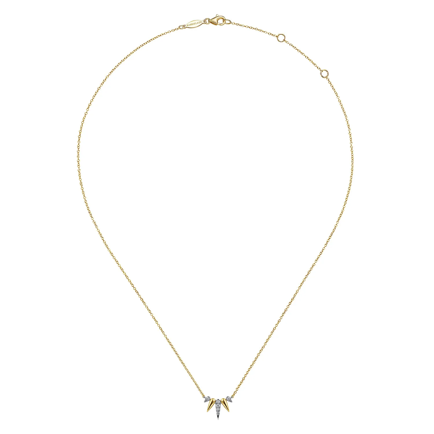 Diamond Pave Spike Fan Bar Necklace in 14K White/Yellow Gold, photograph 2