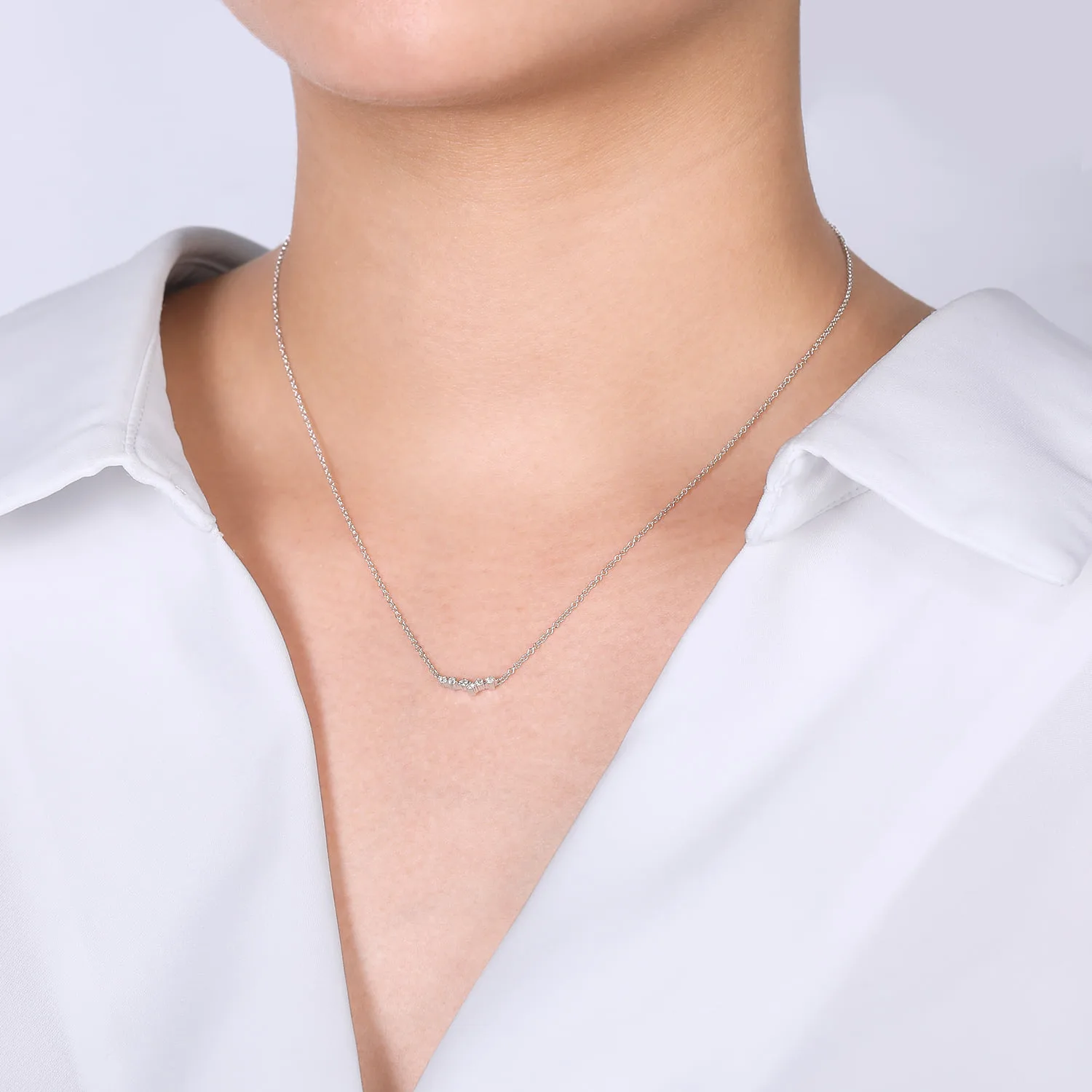 Diamond Constellation Bar Necklace in 14K White Gold, photograph 3