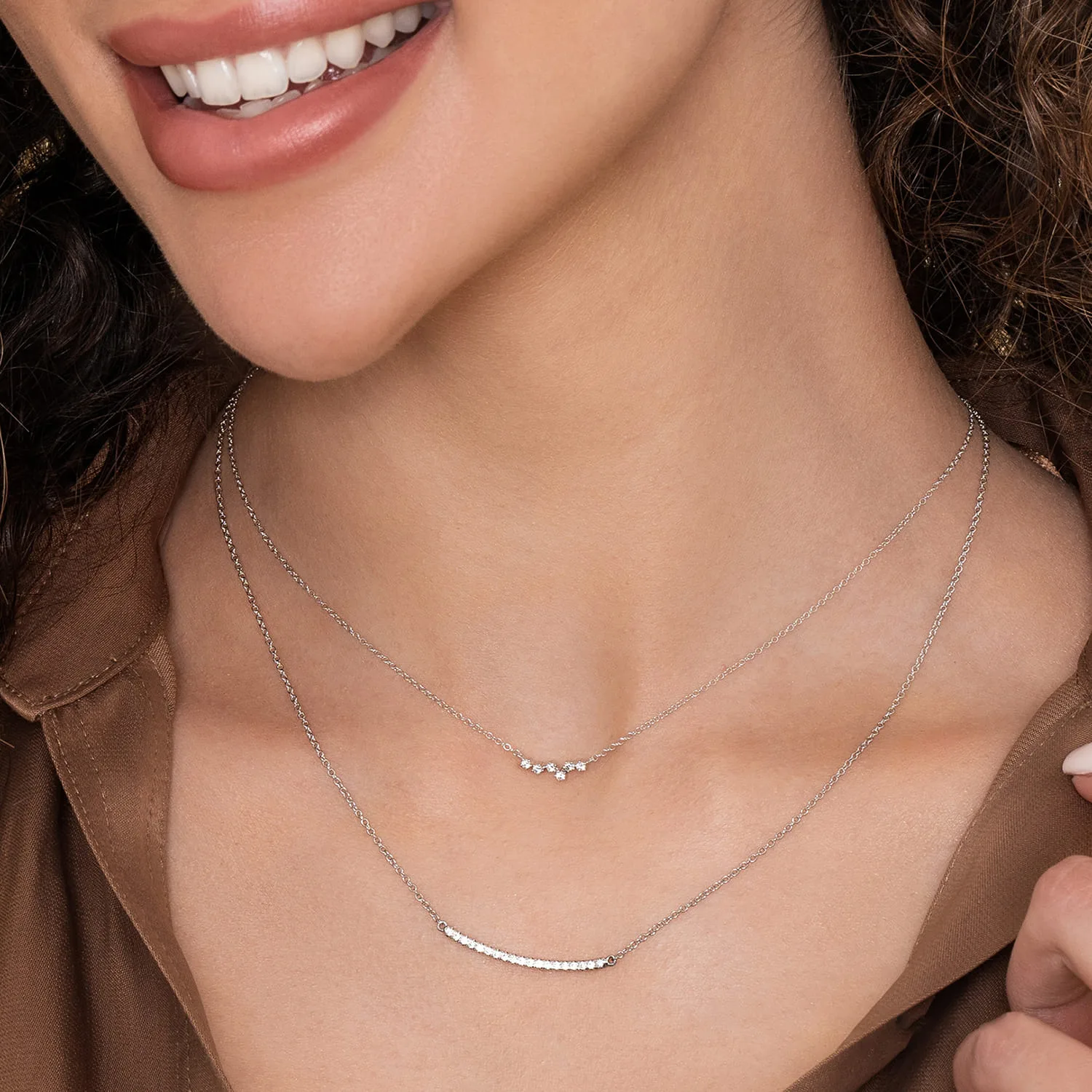Diamond Constellation Bar Necklace in 14K White Gold, photograph 4