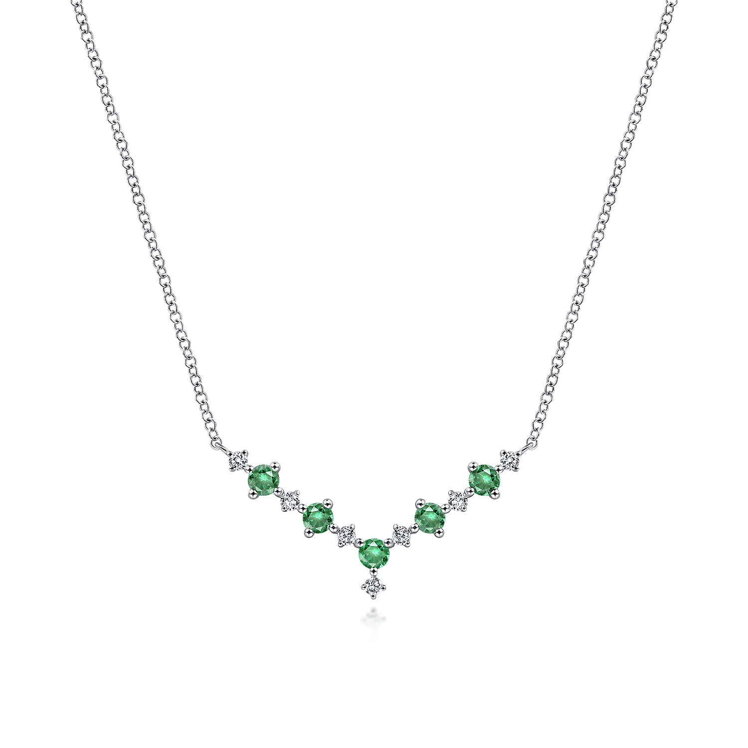 Diamond and Emerald Curved Bar Necklace