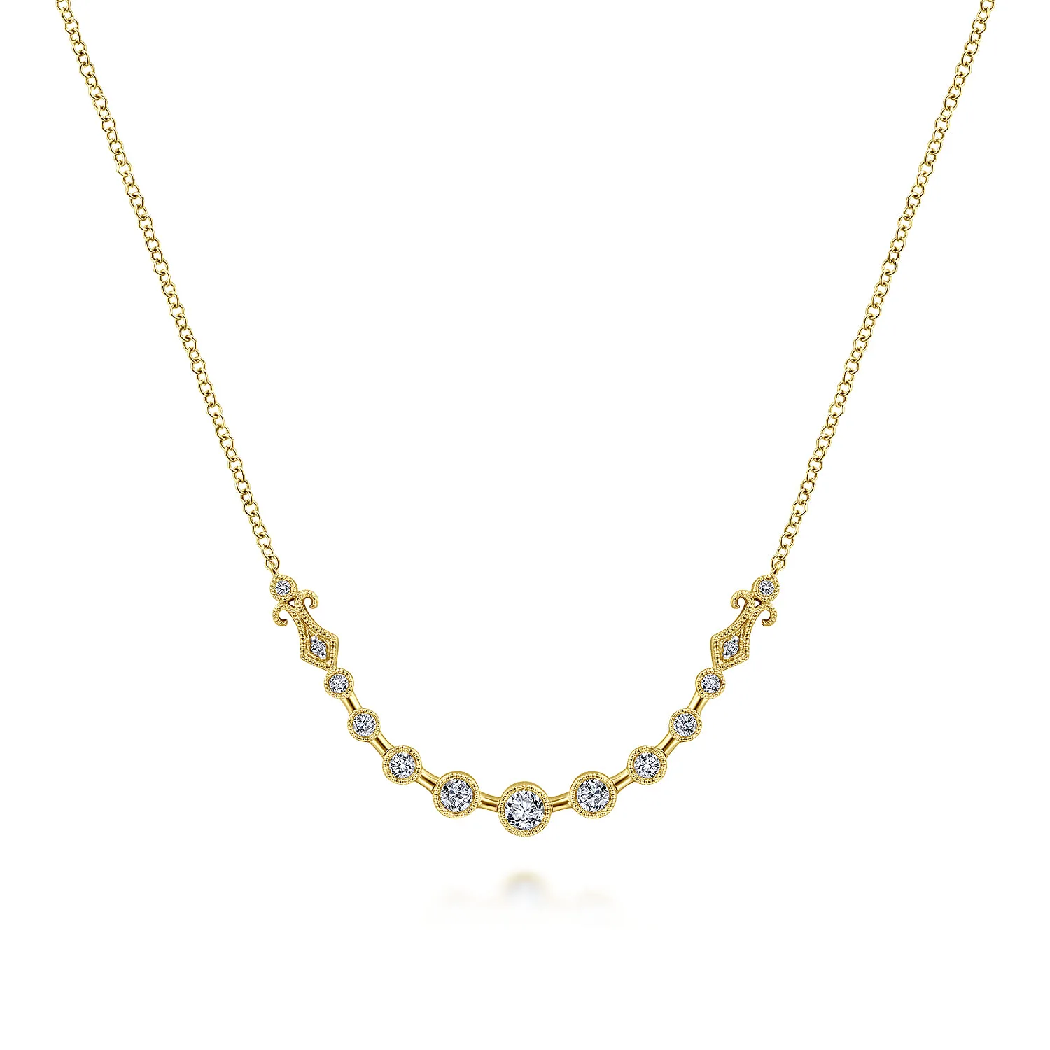 Milgrain Bezel Set Diamond Curved Bar Necklace