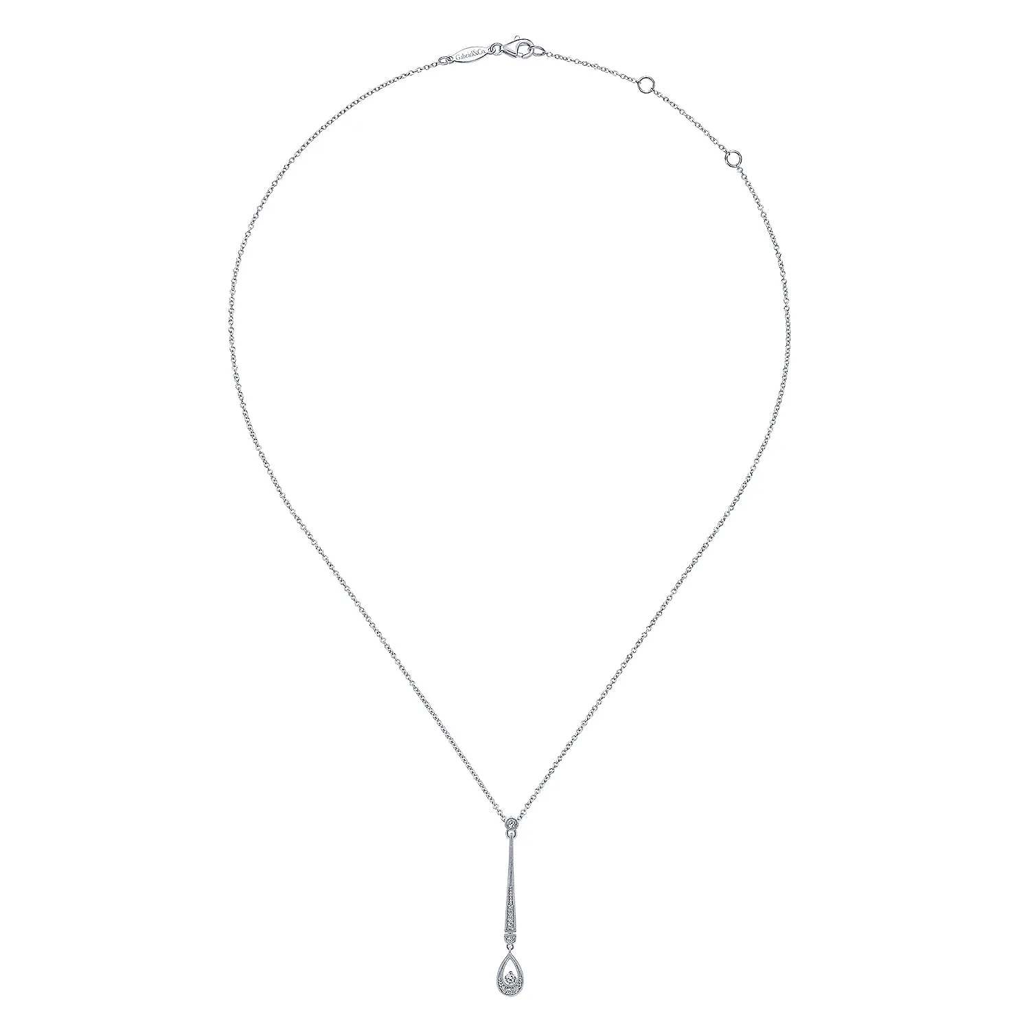 Diamond Bar and Teardrop Necklace in 14K White Gold, photograph 2