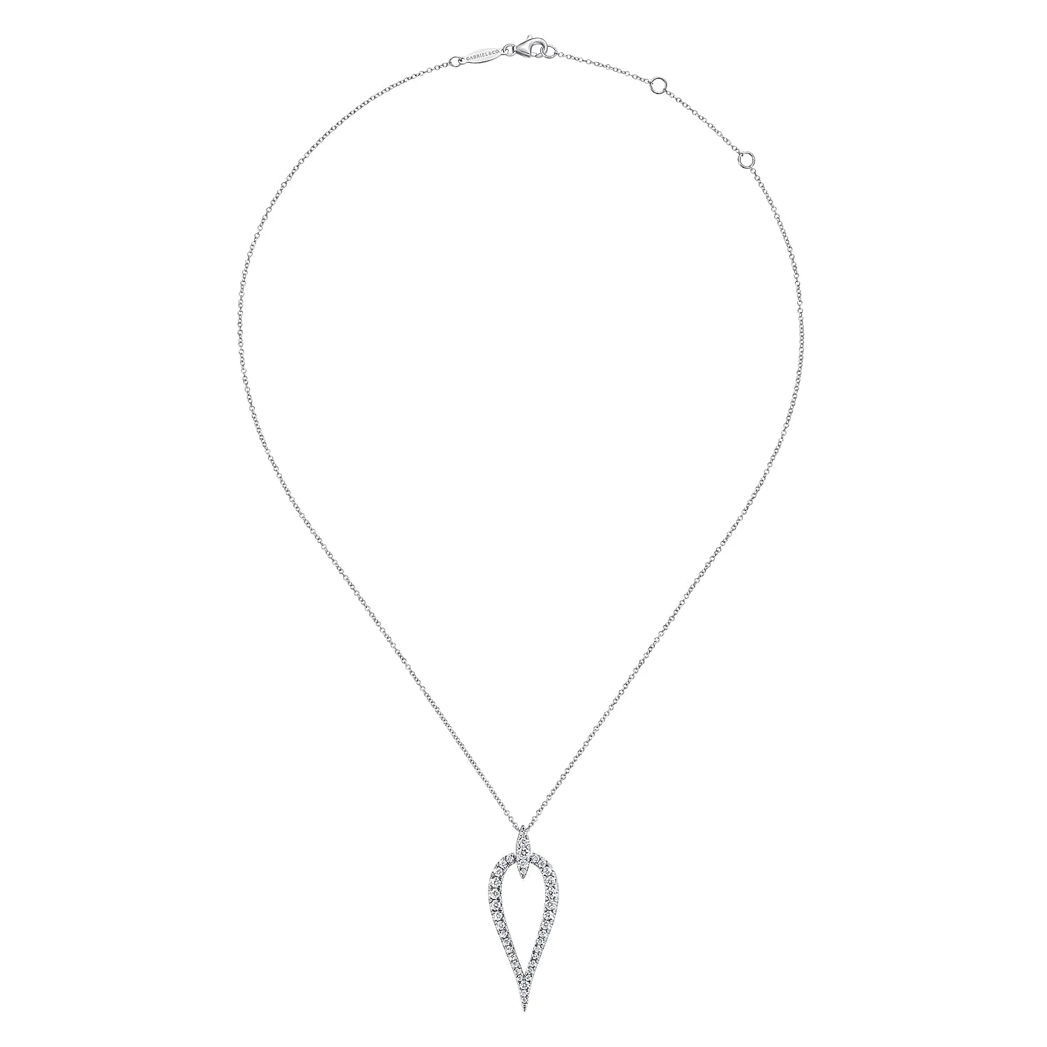 Inverted Diamond Teardrop Pendant Necklace in 14K White Gold, photograph 2
