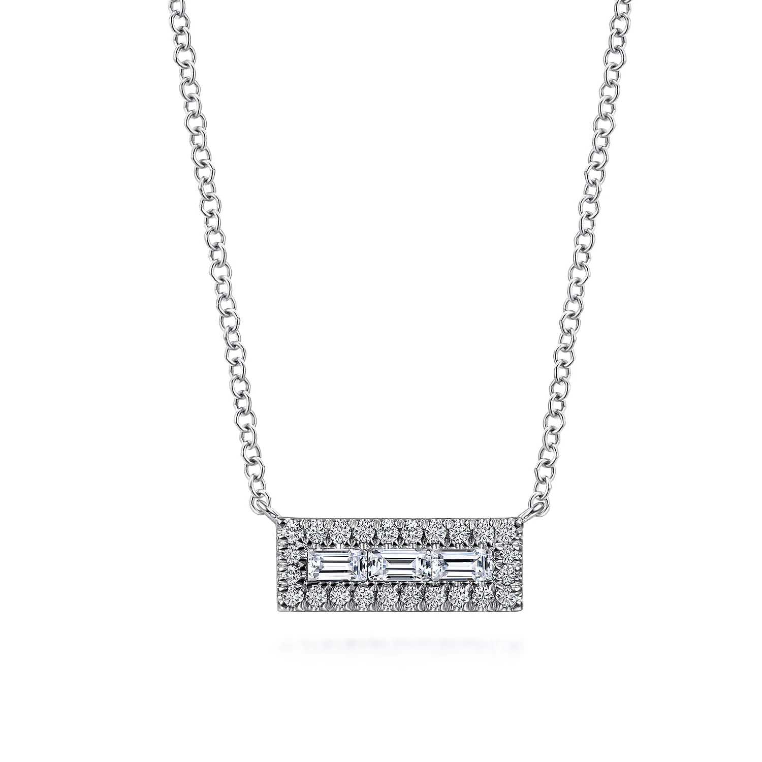 Baguette and Diamond Rectangle Pendant Necklace