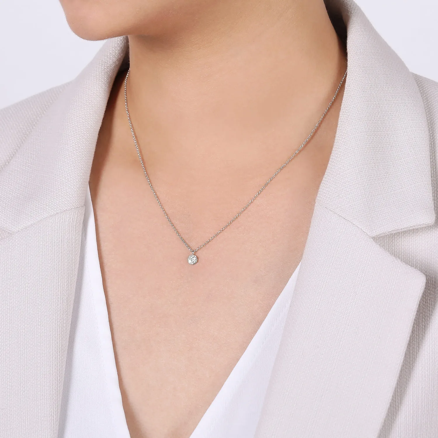 Diamond Cluster Pendant Necklace in 14K White Gold, photograph 3