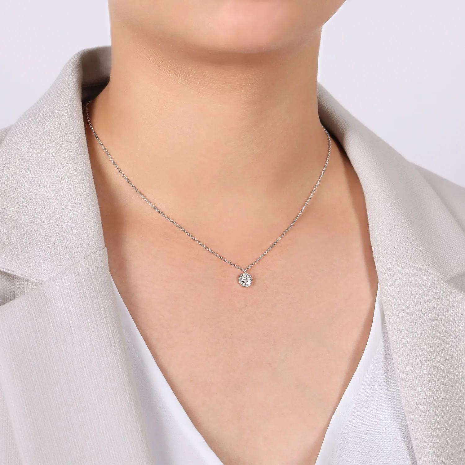 Diamond Cluster Pendant Necklace in 14K White Gold, photograph 3