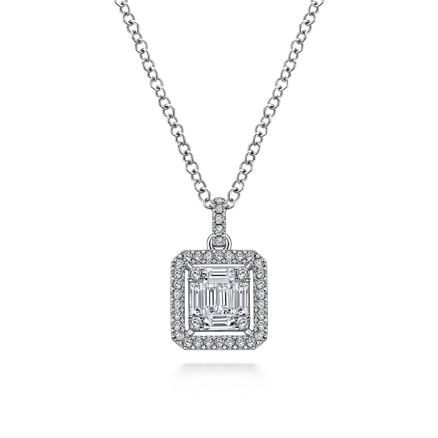 Baguette and Diamond Square Pendant Necklace