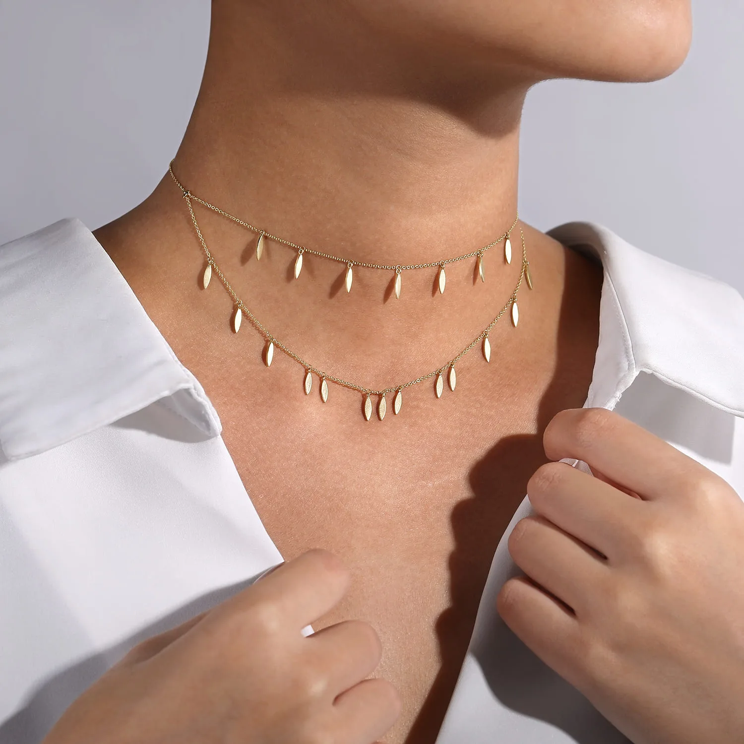Two Strand Necklace with Drops in 14K Yellow Gold, photograph 3