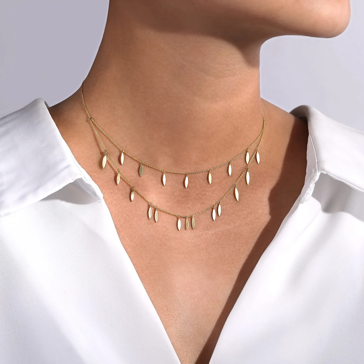 Two Strand Necklace with Drops in 14K Yellow Gold, photograph 4