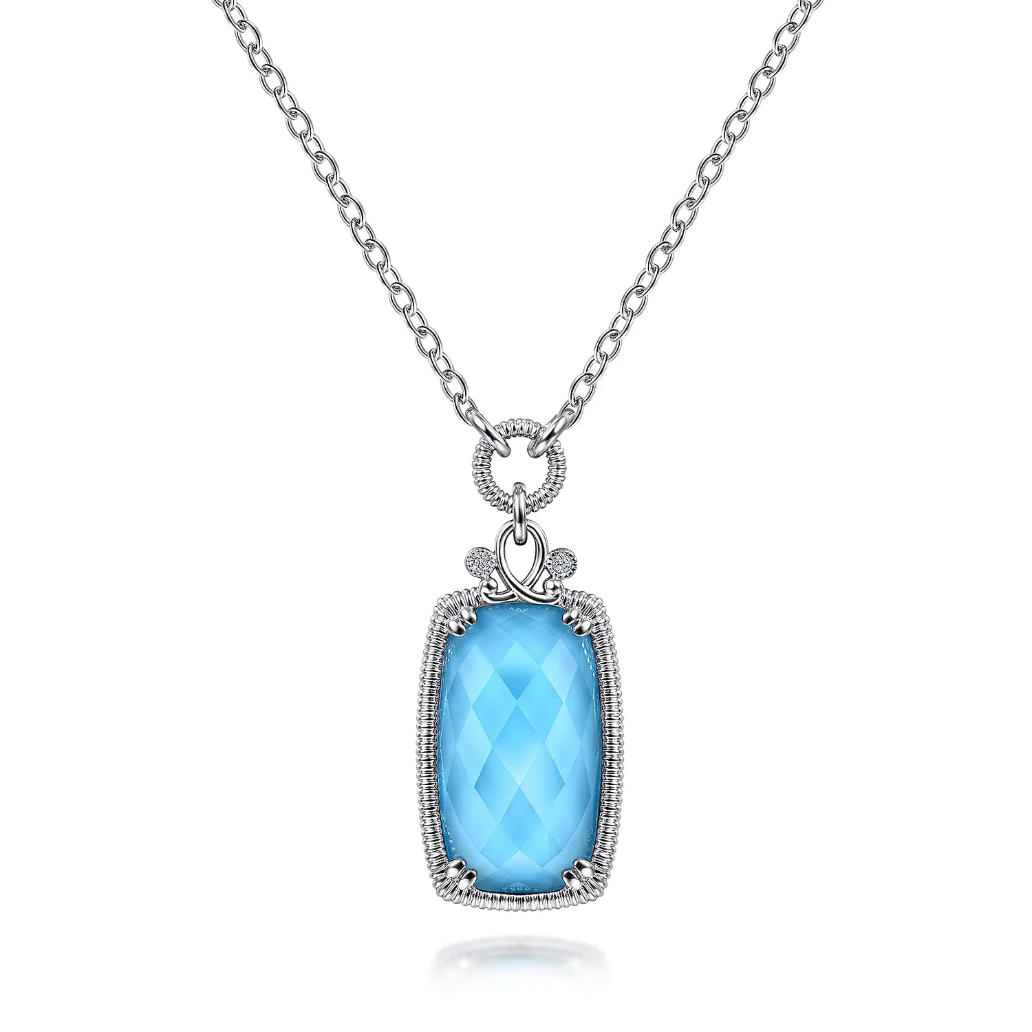 White Sapphire and Rock Crystal Turquoise Pendant Necklace