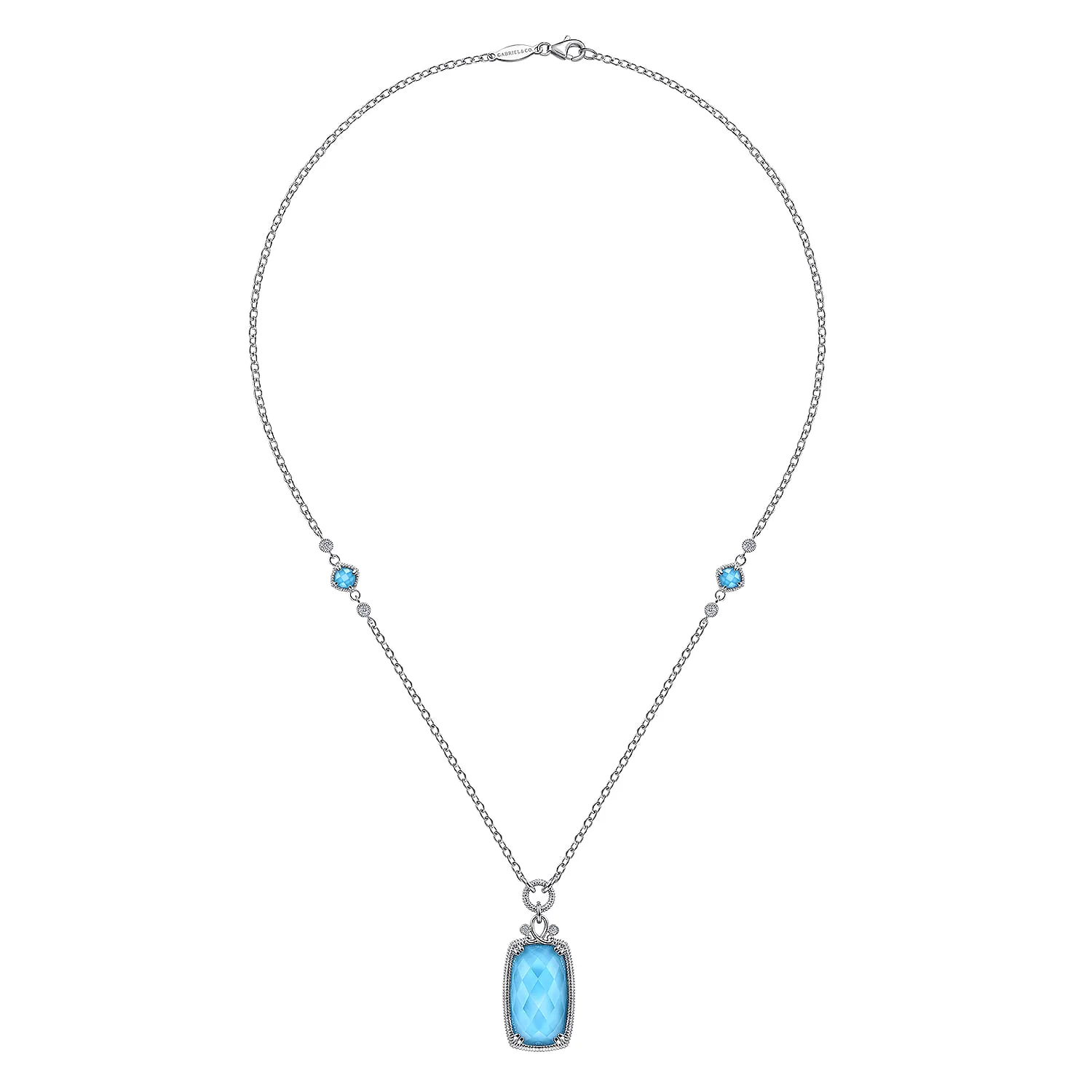 White Sapphire and Rock Crystal Turquoise Pendant Necklace in Sterling Silver, photograph 2