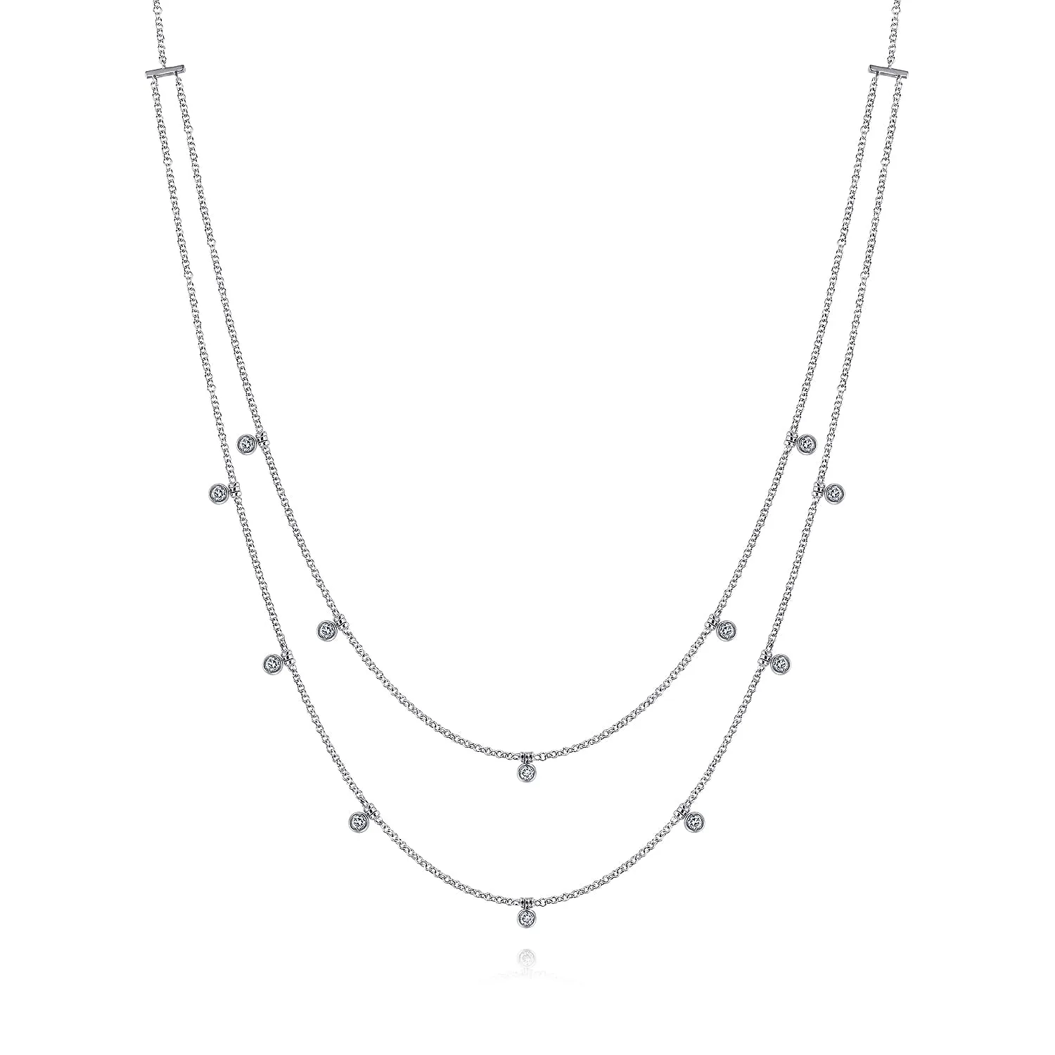Two Row Necklace with Diamond Drops