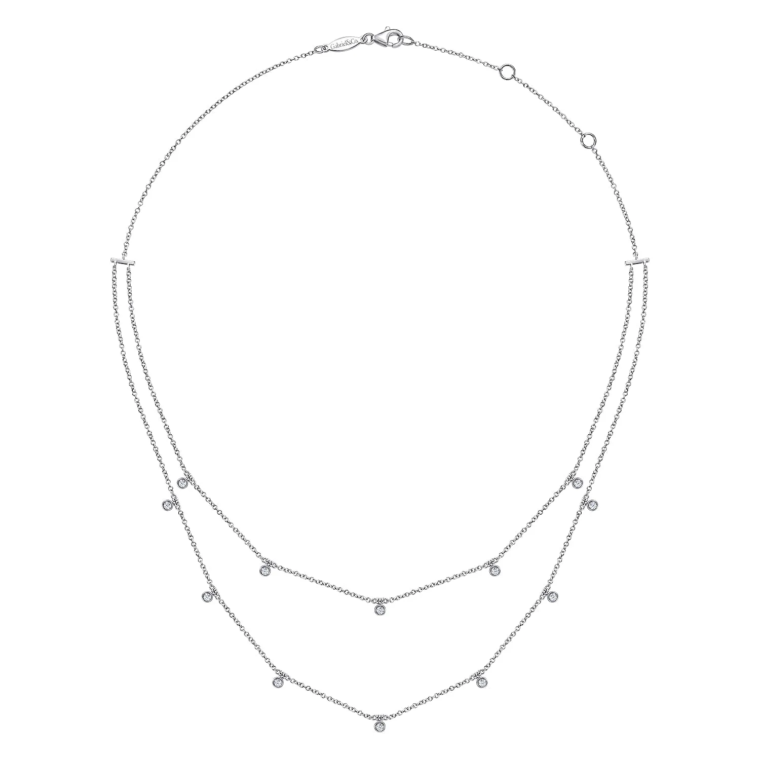 Two Row Necklace with Diamond Drops in 14K White Gold, photograph 2