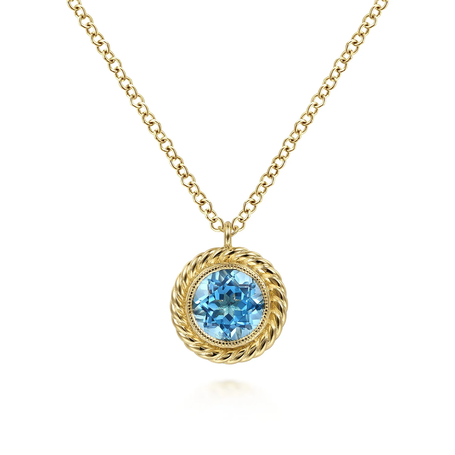 Round Blue Topaz and Twisted Rope Pendant Necklace