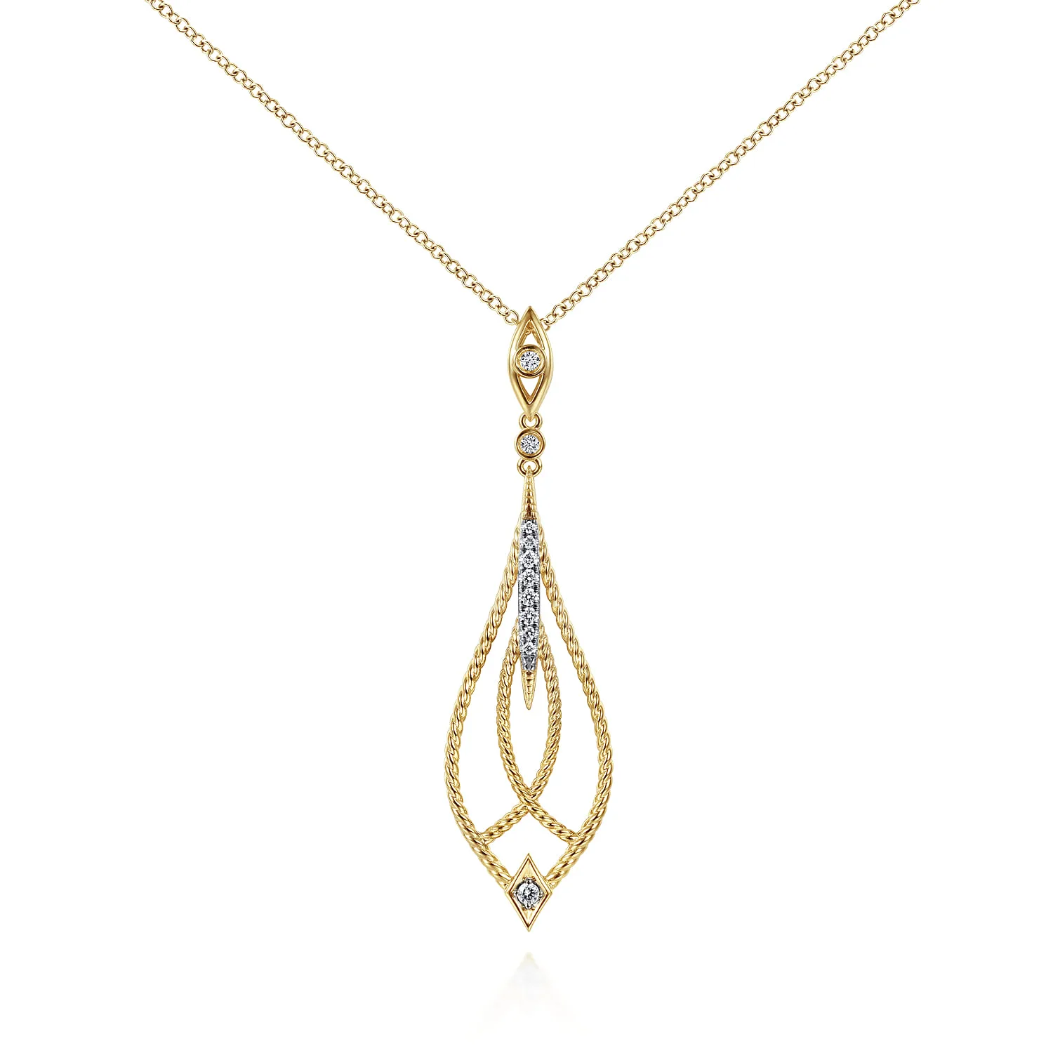 Open Teardrop Pendant Necklace with Diamond Accents