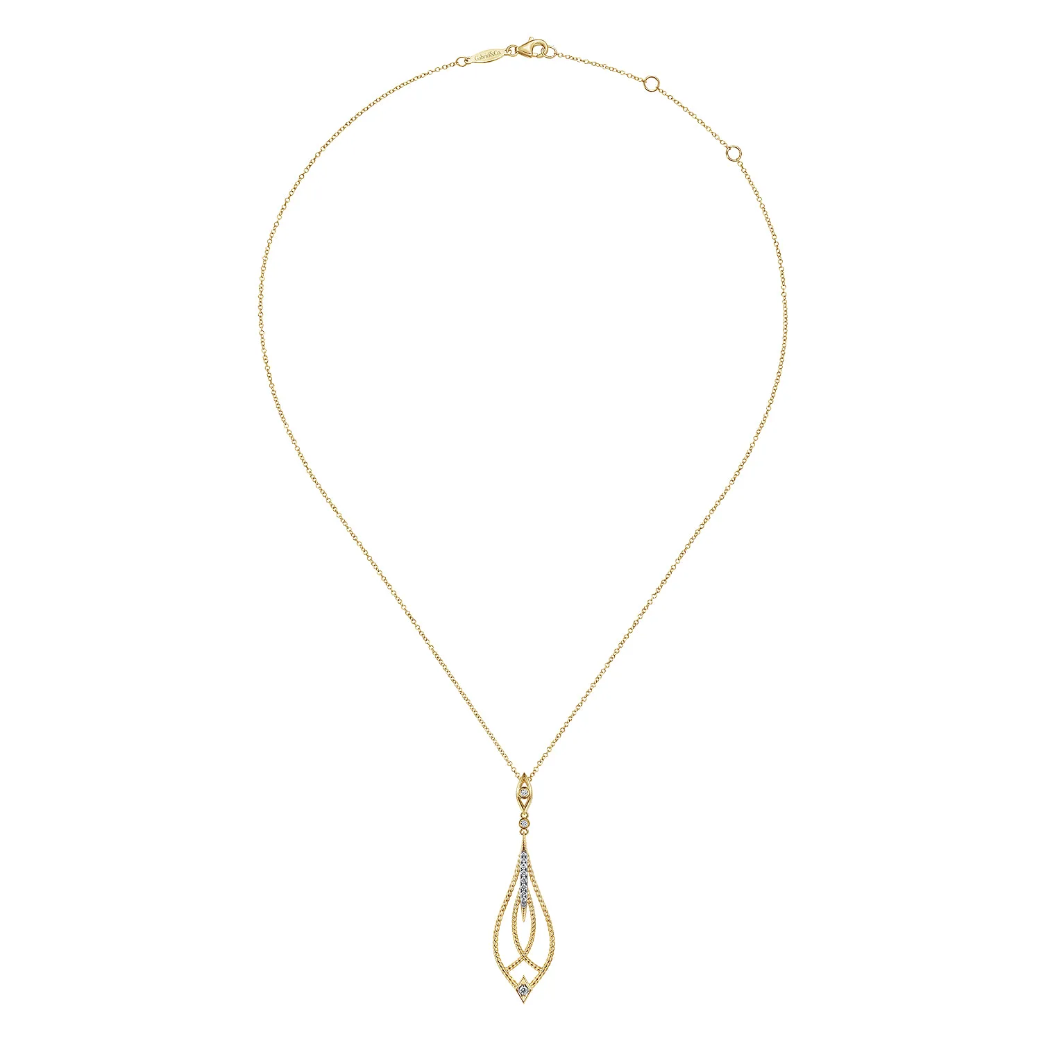 Open Teardrop Pendant Necklace with Diamond Accents in 14K Yellow Gold, photograph 2
