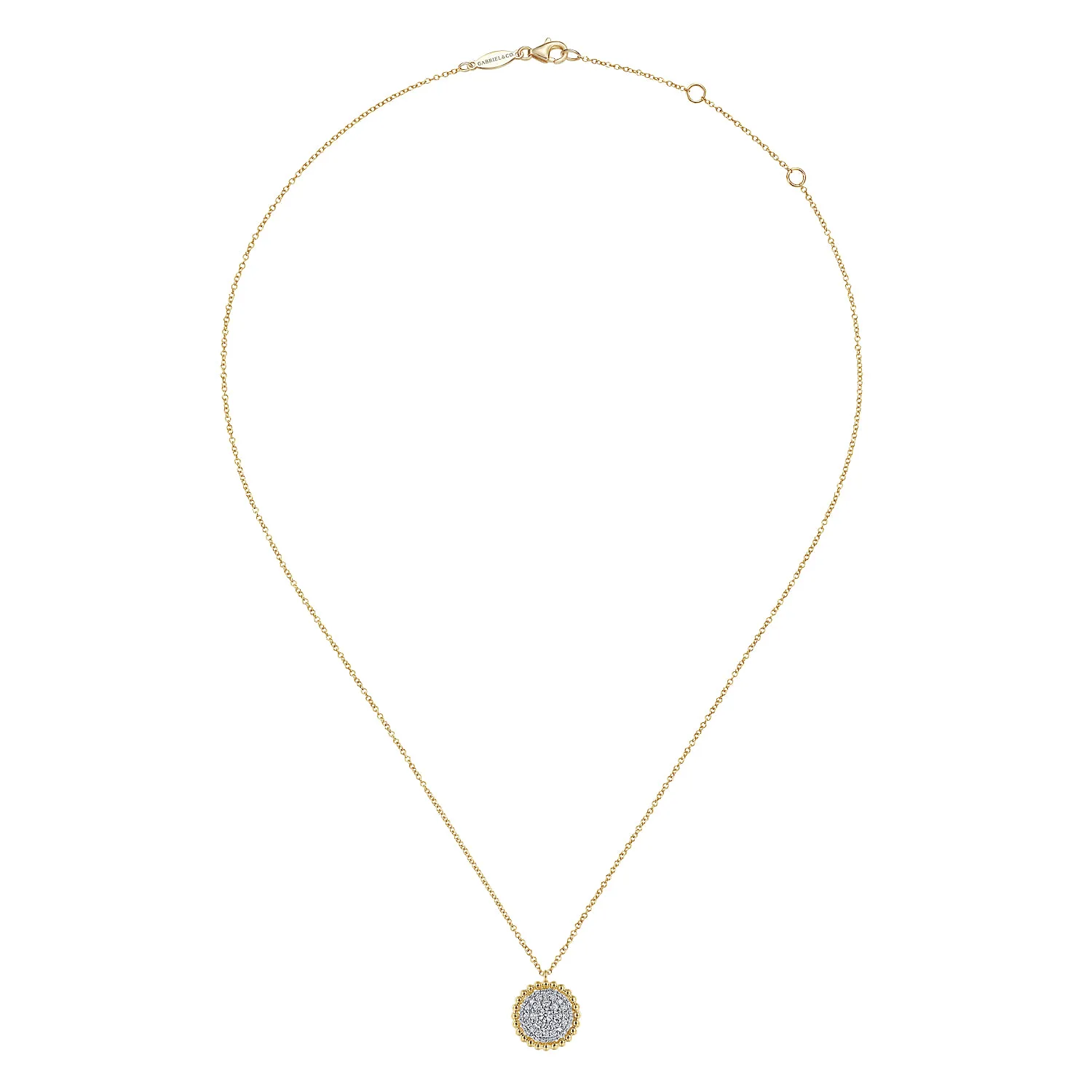 Diamond Pave Pendant Necklace with Bujukan Bead Frame in 14K Yellow Gold, photograph 2