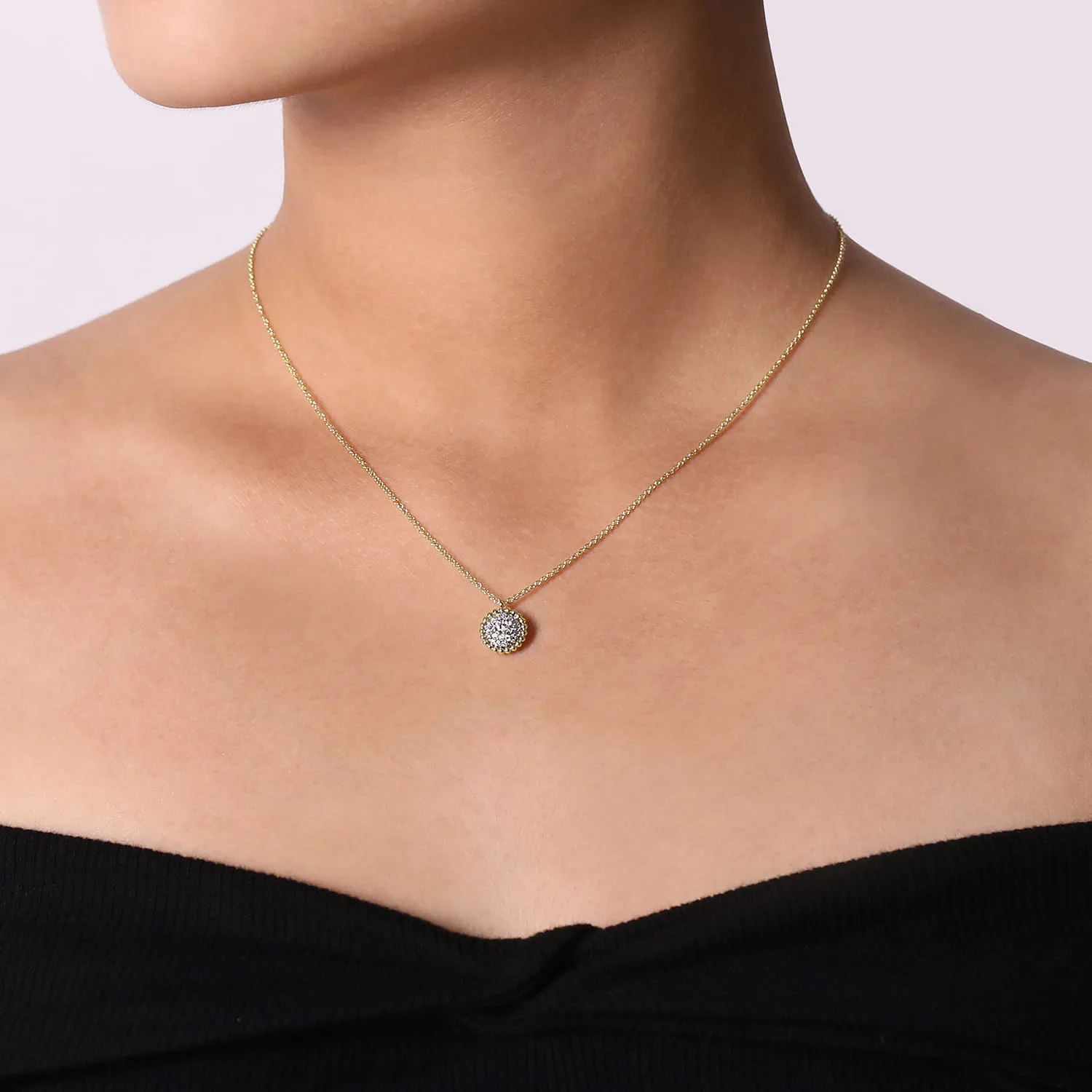 Diamond Pave Pendant Necklace with Bujukan Bead Frame in 14K Yellow Gold, photograph 3