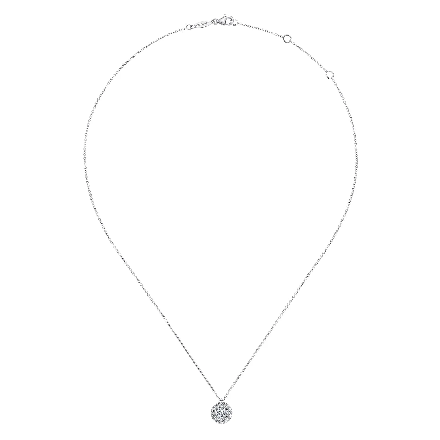 Diamond Halo Pendant Necklace in 14K White Gold, photograph 2