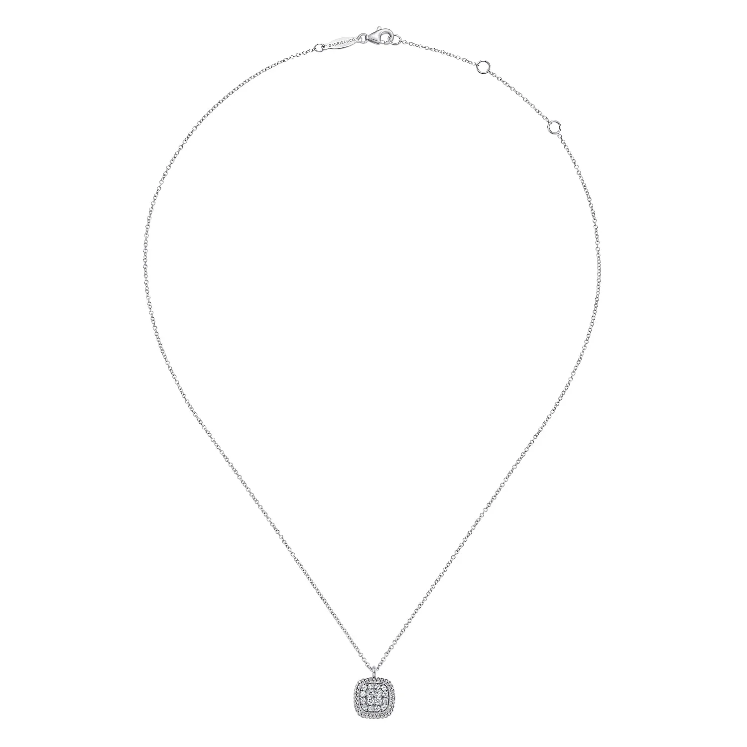 Pave Diamond Pendant Necklace in 14K White Gold, photograph 2