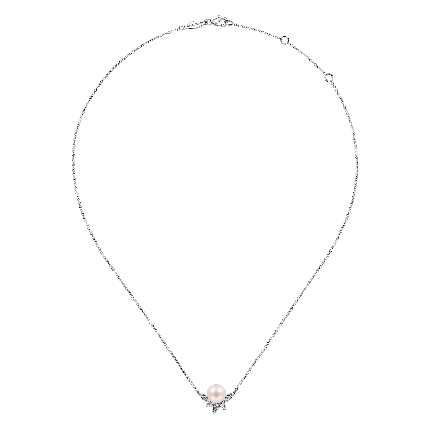 Pearl and Diamond Necklace in 14K White Gold, photograph 2