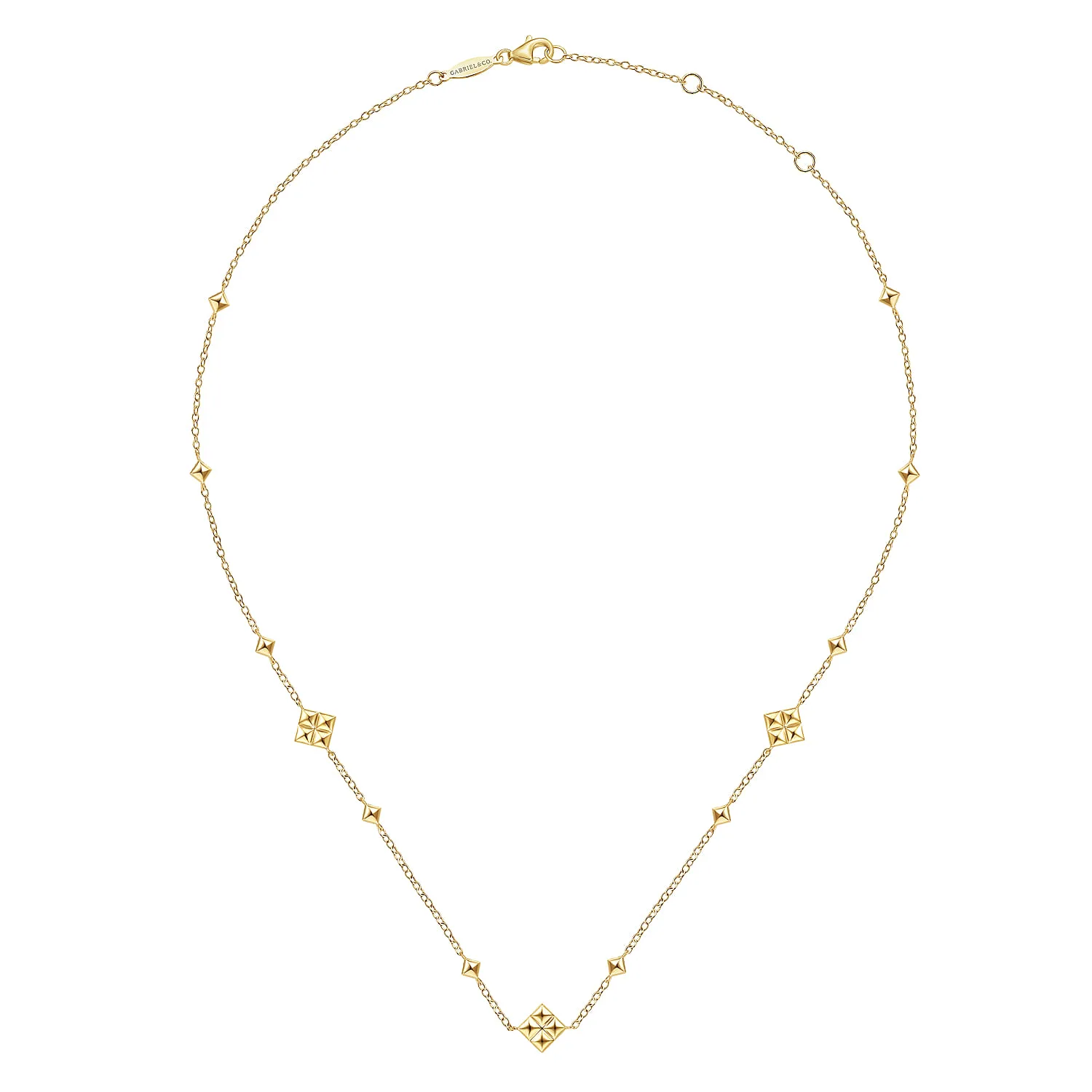 Pyramid Quatrefoil Station Necklace in 14K Yellow Gold, photograph 2