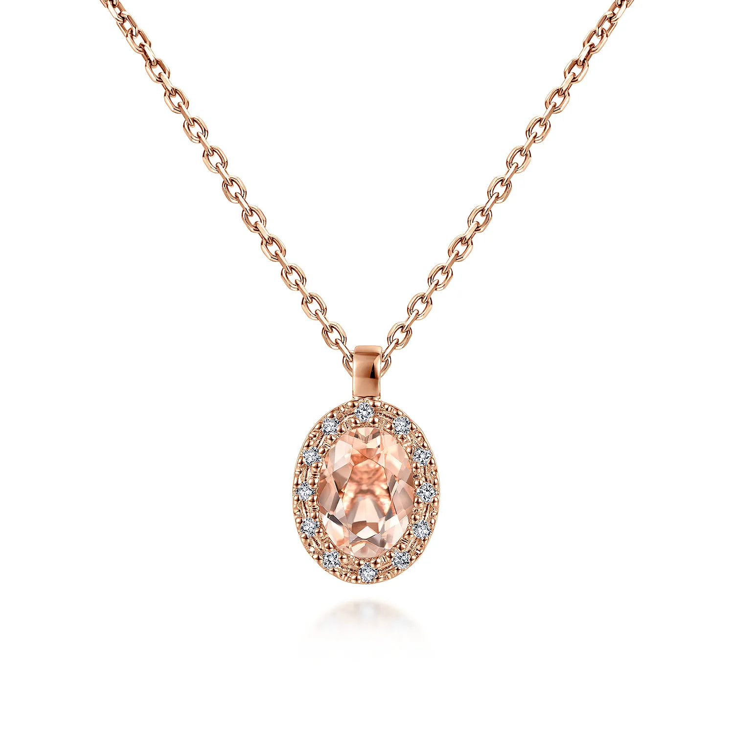 18 inch Morganite and Diamond Halo Drop Necklace
