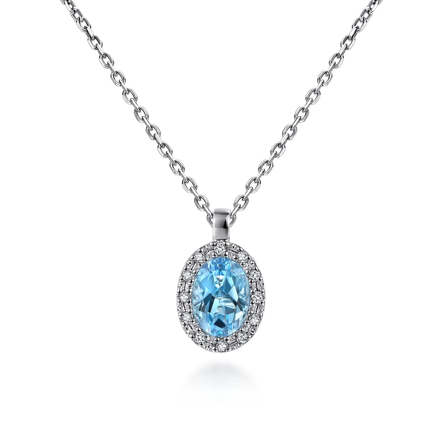18 inch Blue Topaz and Diamond Halo Drop Necklace