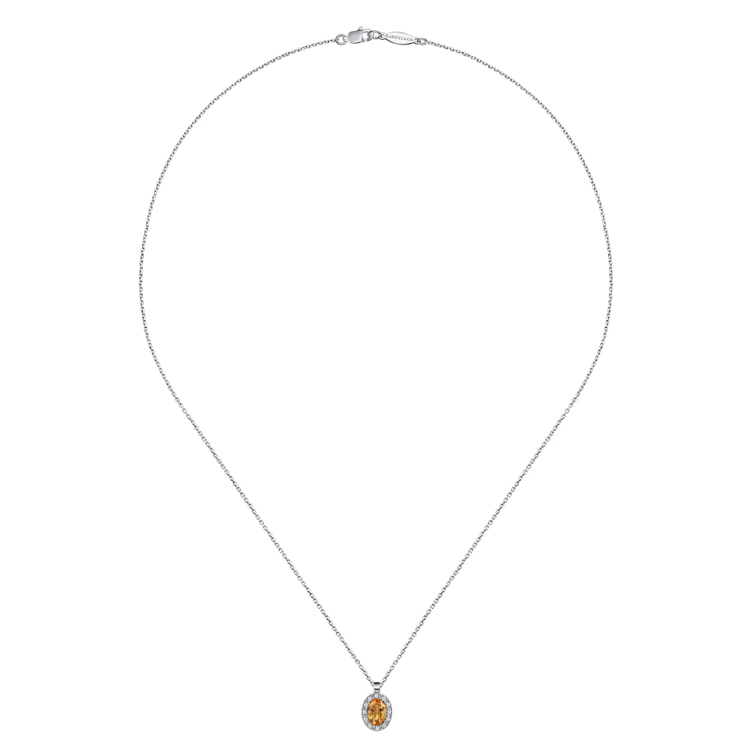 18 inch Citrine and Diamond Halo Drop Necklace in 14K White Gold, photograph 2