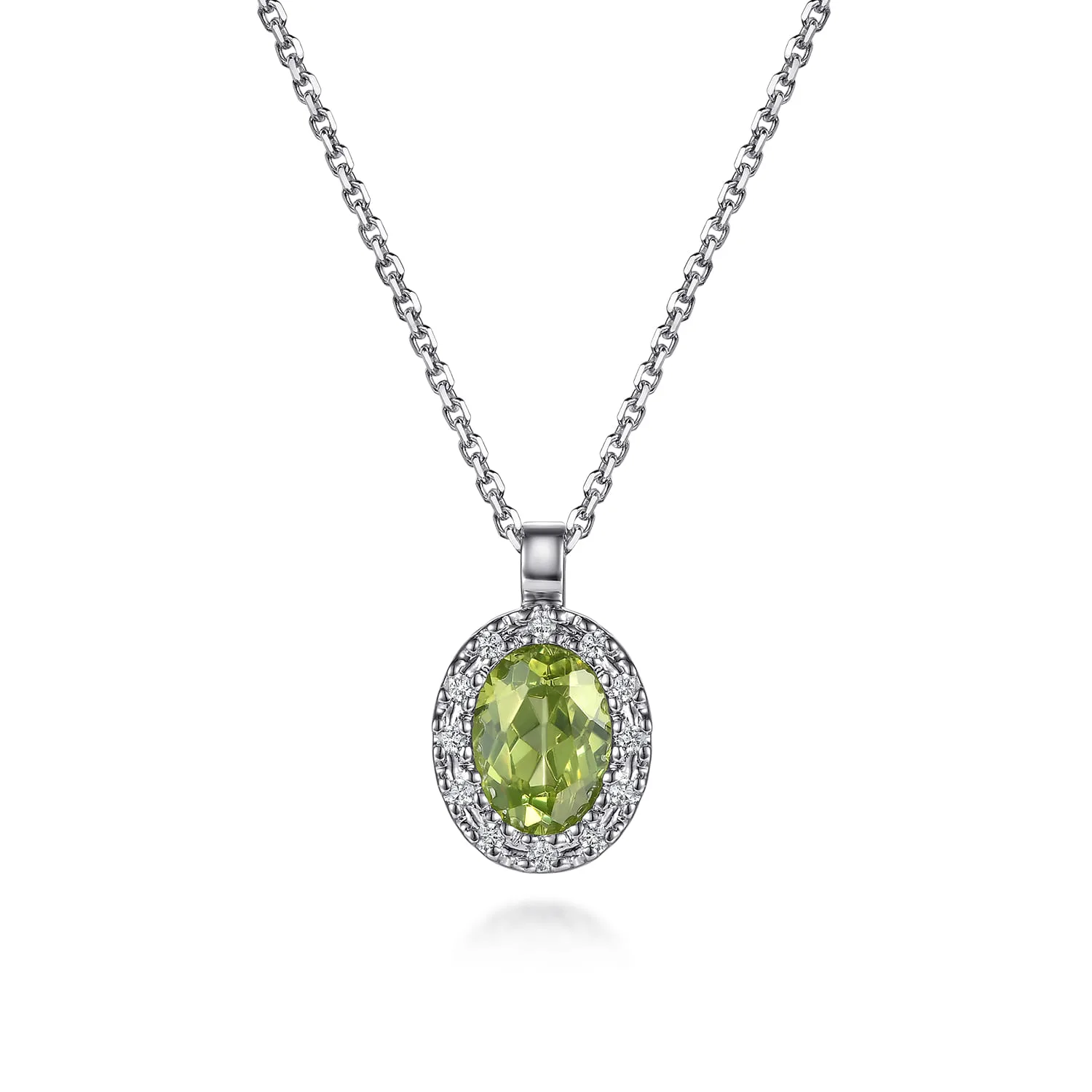 18 inch Peridot and Diamond Halo Drop Necklace