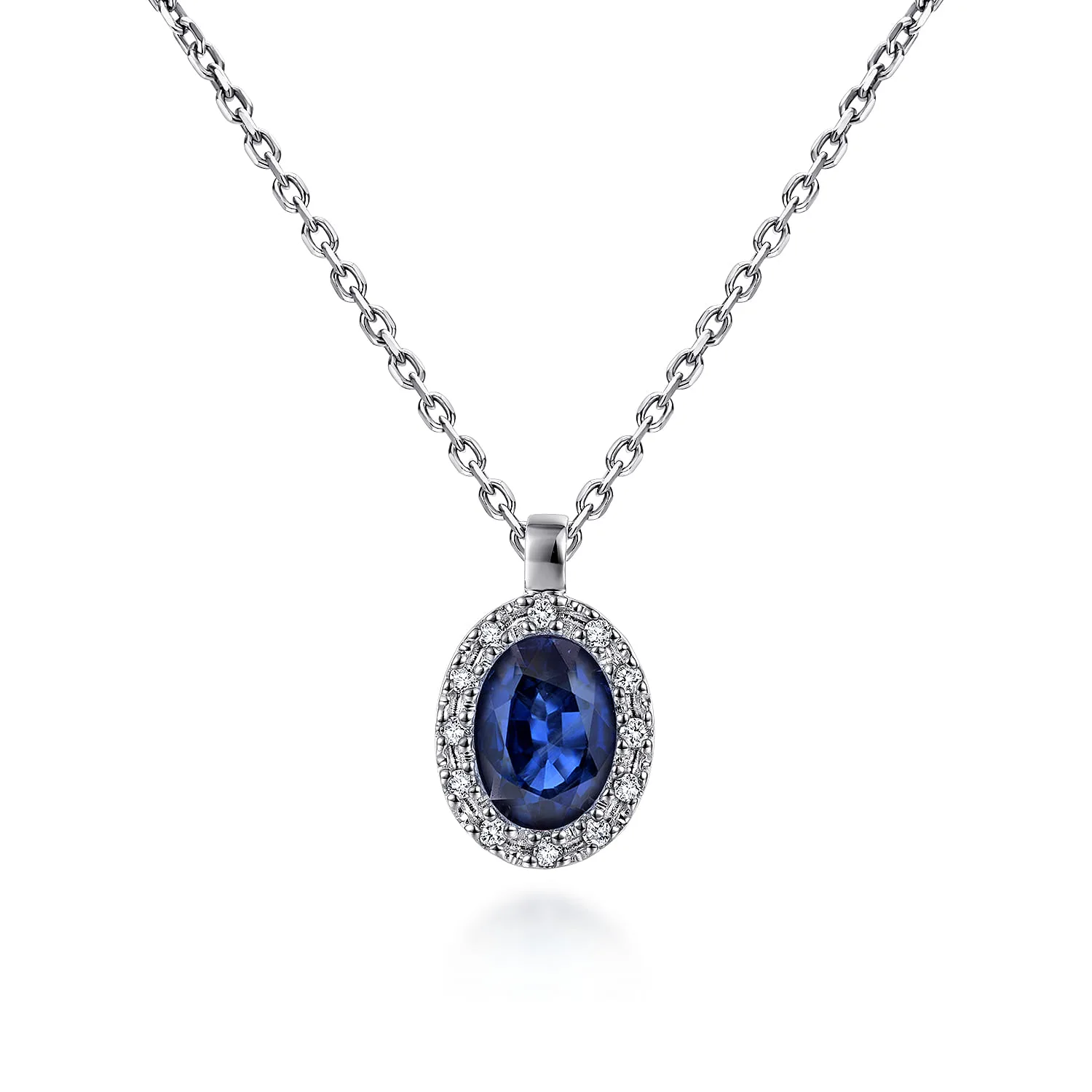 18 inch Sapphire and Diamond Halo Drop Necklace