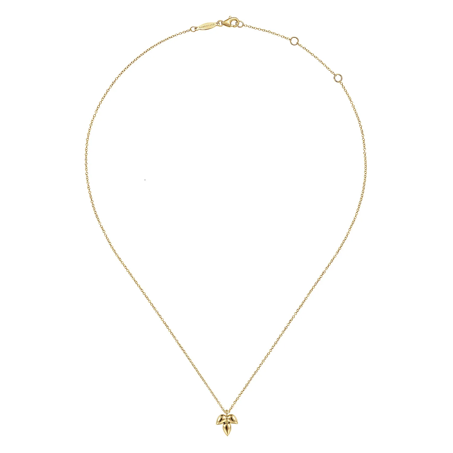 Triple Teardrop Pendant Necklace in 14K Yellow Gold, photograph 2