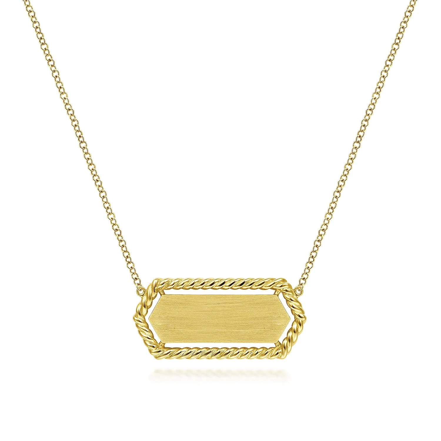 Hexagonal Rectangle ID Necklace with Twisted Rope Frame
