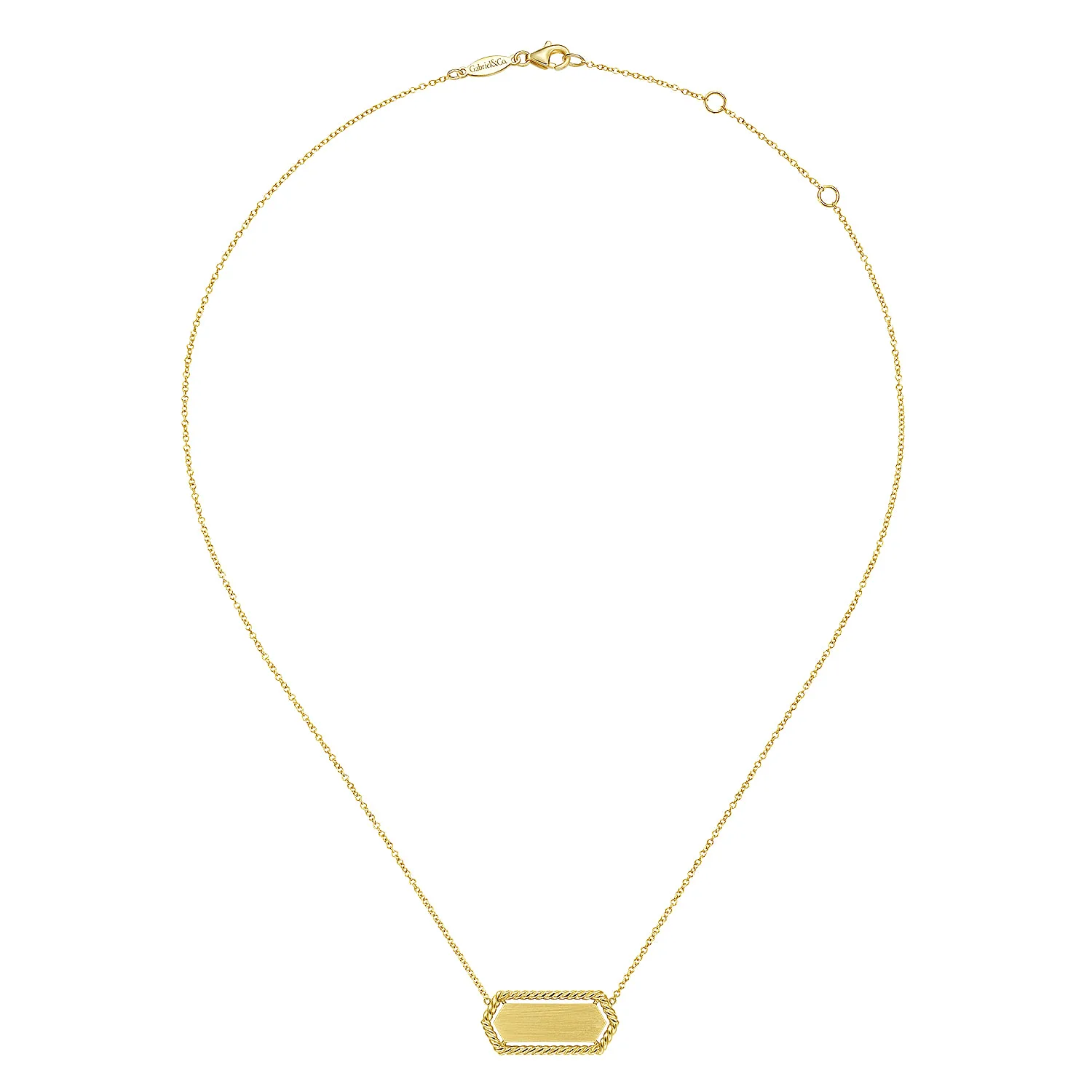 Hexagonal Rectangle ID Necklace with Twisted Rope Frame in 14K Yellow Gold, photograph 2