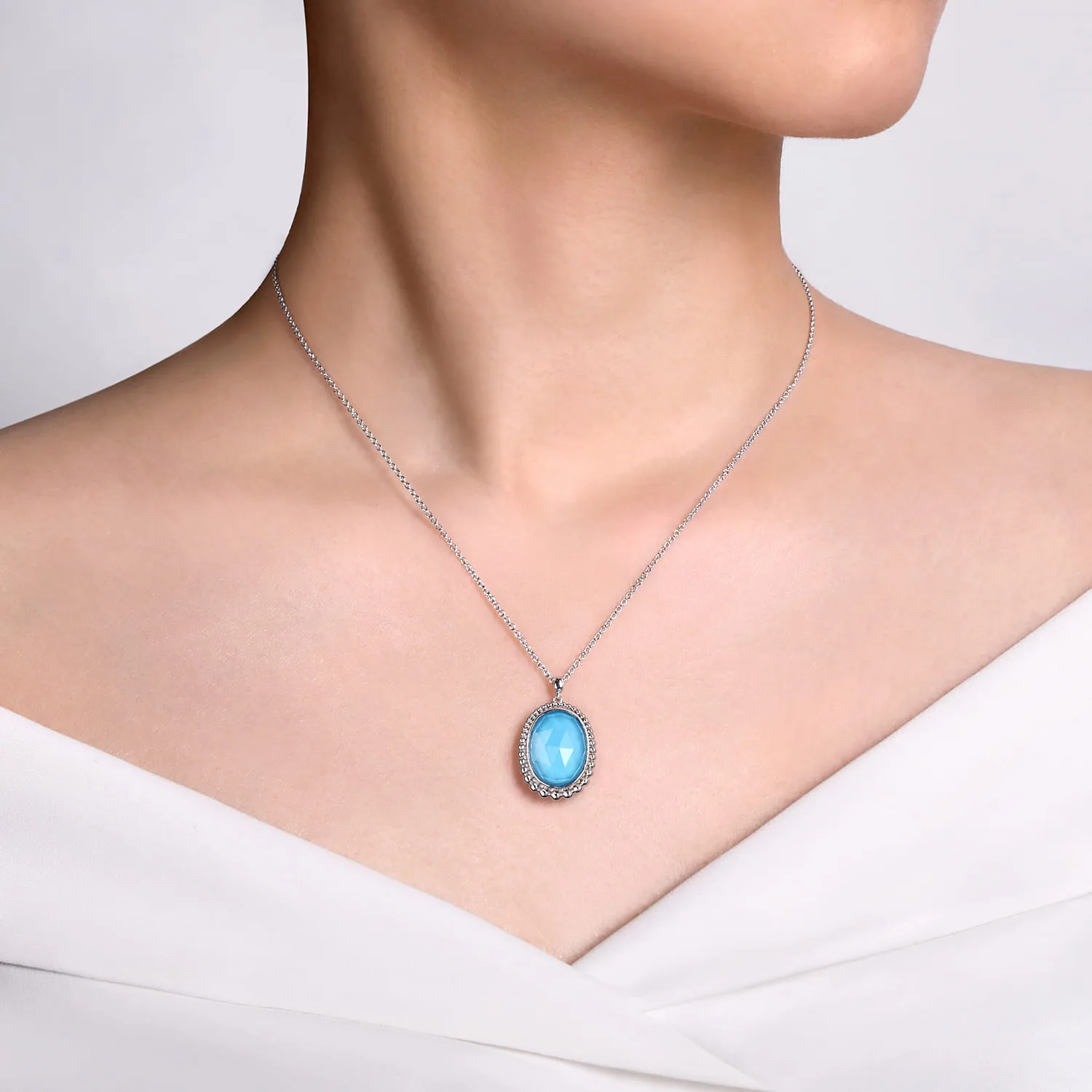 Rock Crystal and Turquoise Pendant Necklace in Sterling Silver, photograph 3