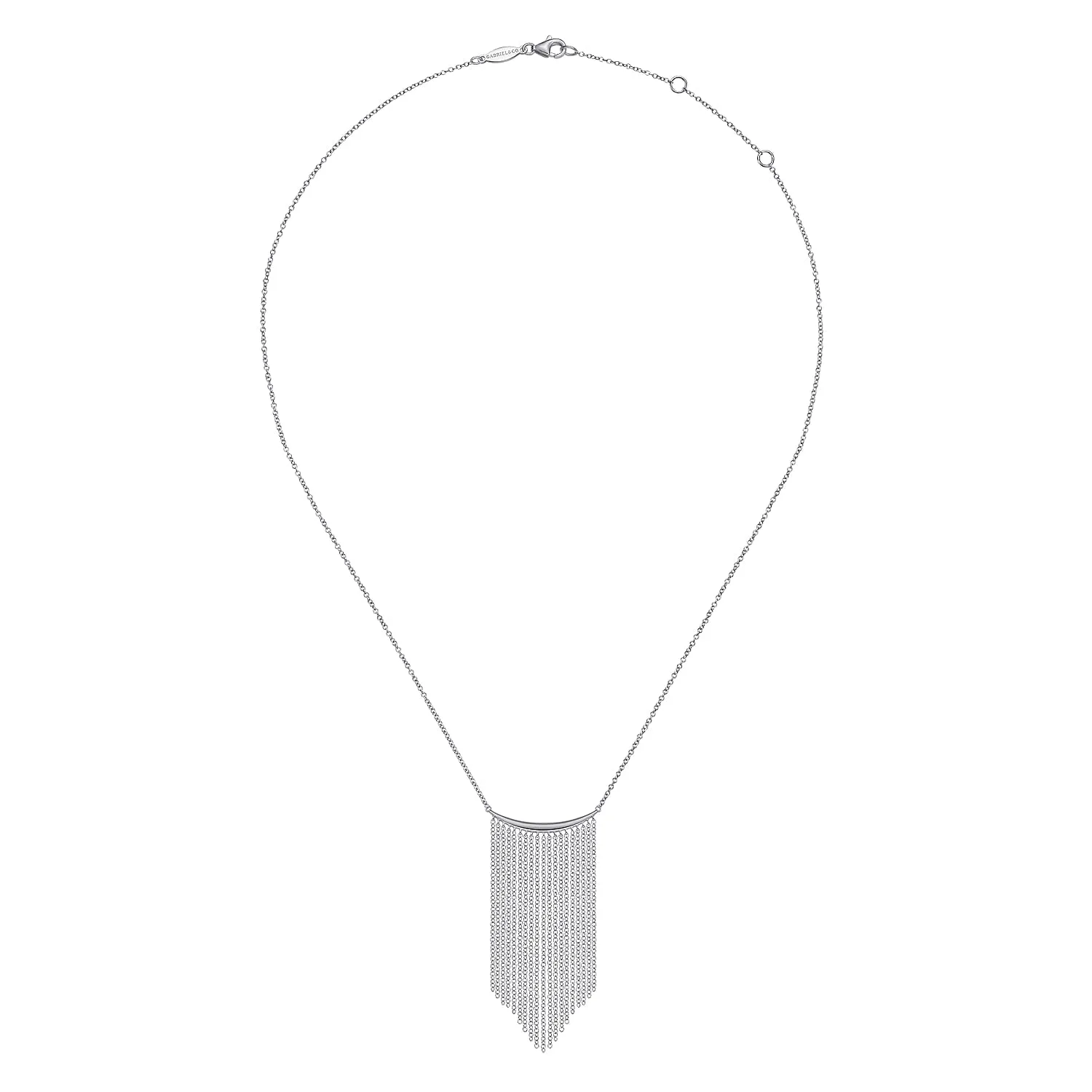 Curved Bar and Waterfall Chain Necklace in 14K White Gold, photograph 2