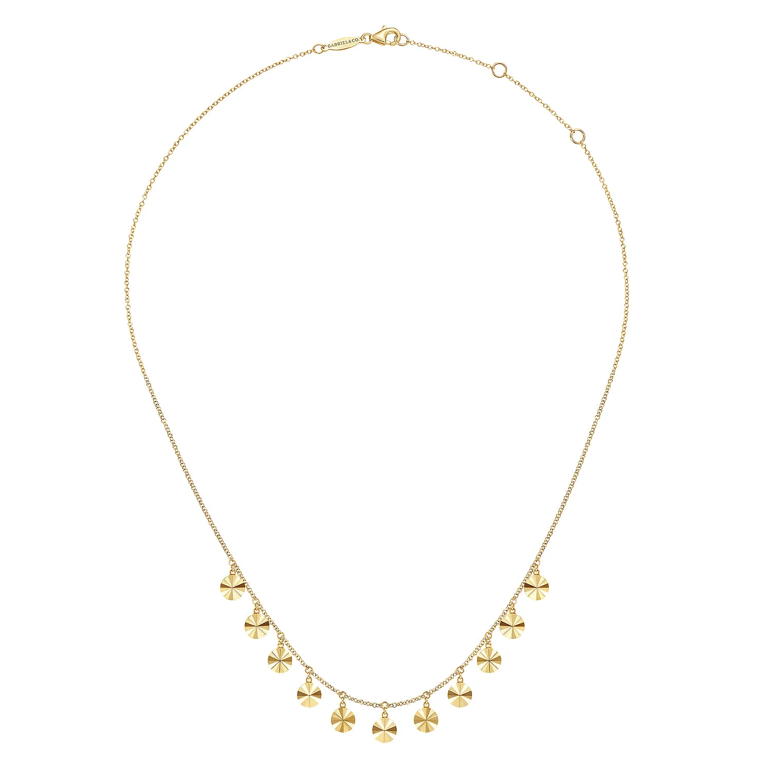 Disc Drops Necklace in 14K Yellow Gold, photograph 2