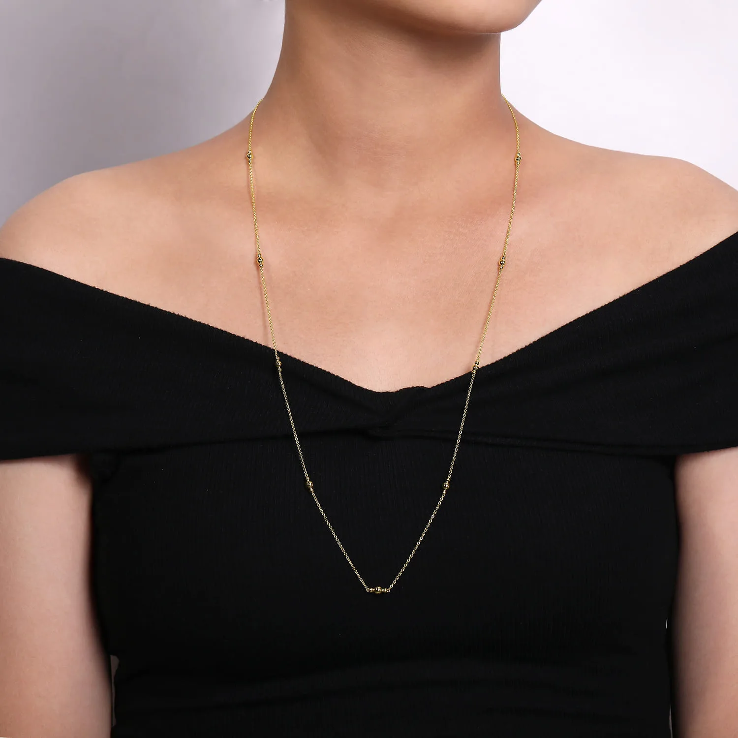 28 inch Bujukan Bead Station Necklace in 14K Yellow Gold, photograph 3