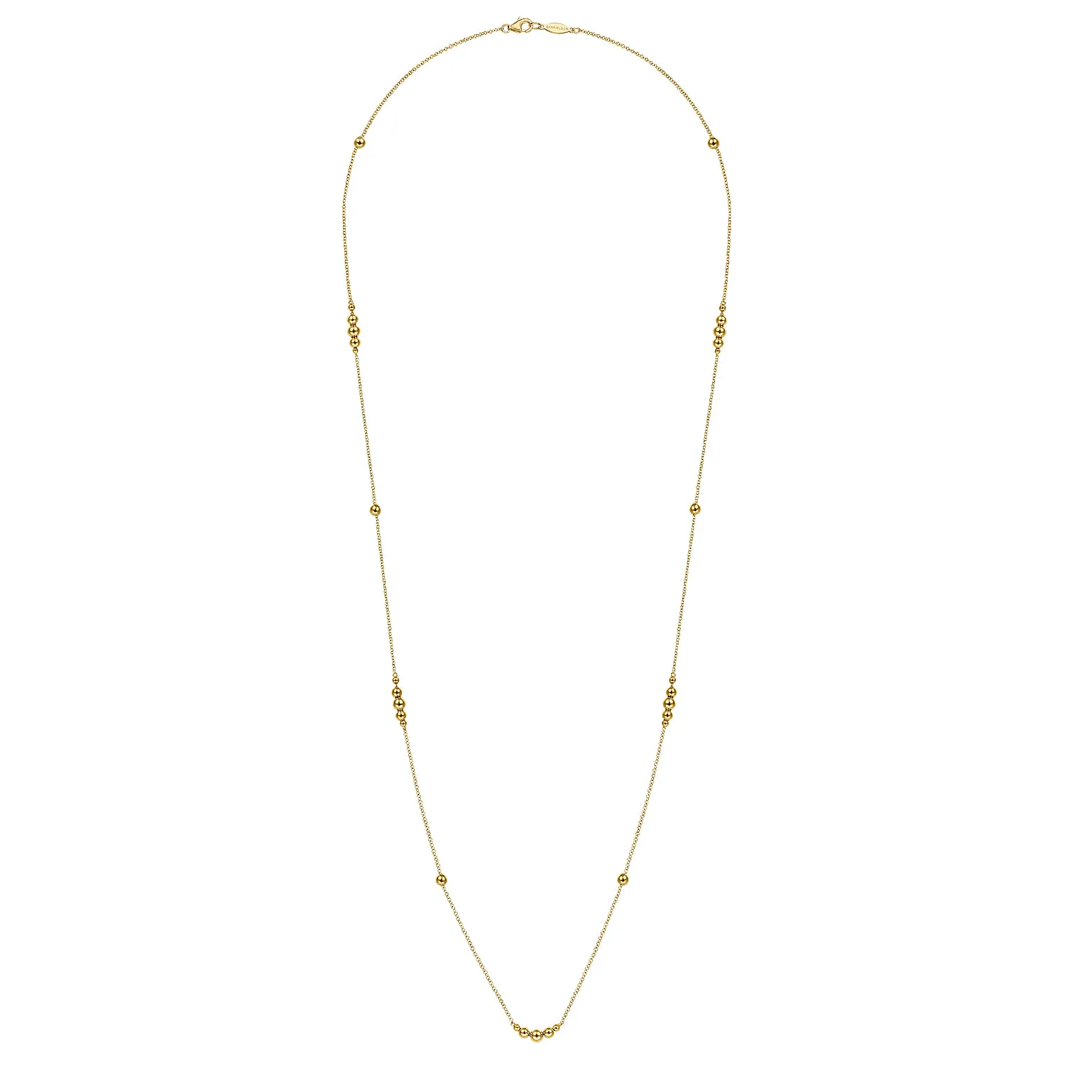 28 inch Graduating Bujukan Bead Station Necklace in 14K Yellow Gold, photograph 2