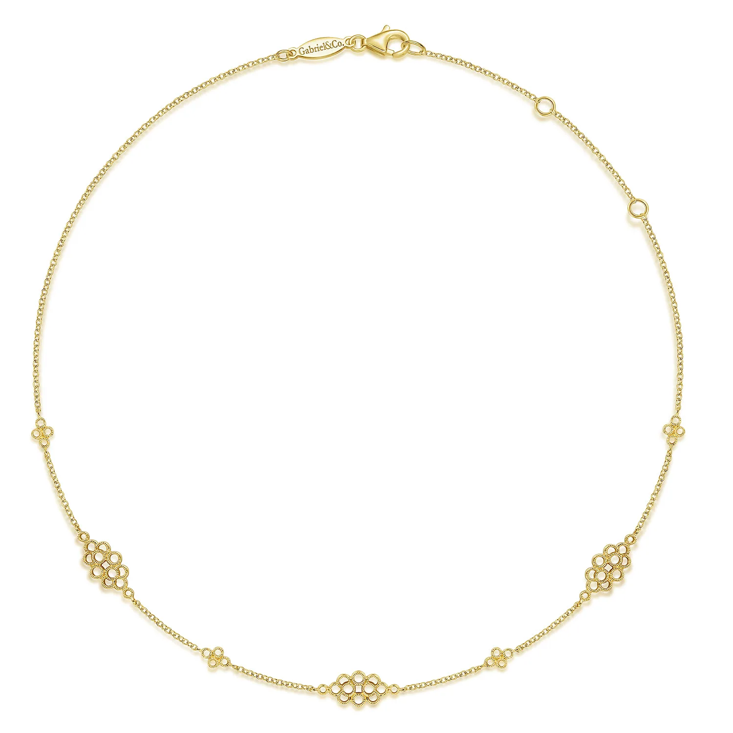 Multi Circle Casted Station Necklace in 14K Yellow Gold, photograph 2