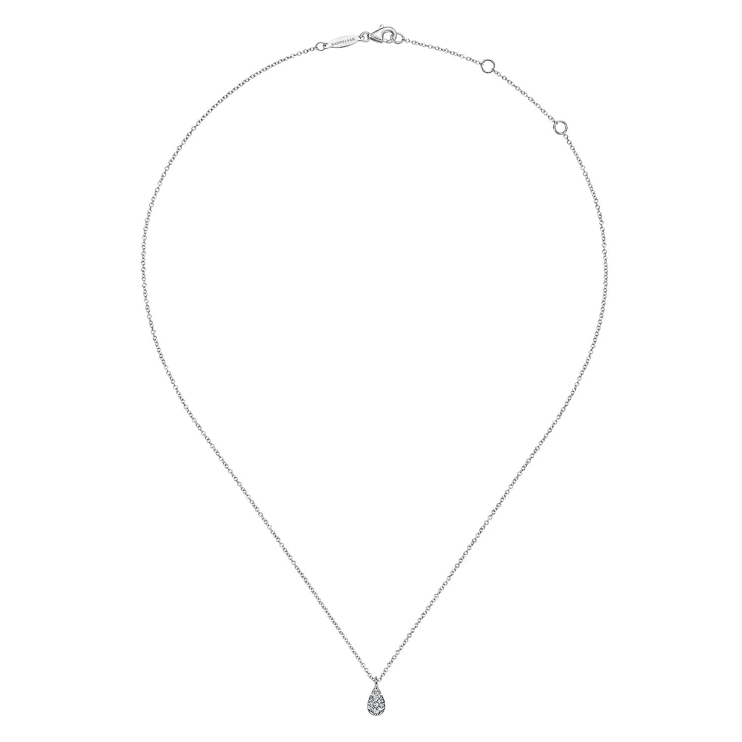 Diamond Teardrop Pendant Necklace in 14K White Gold, photograph 2