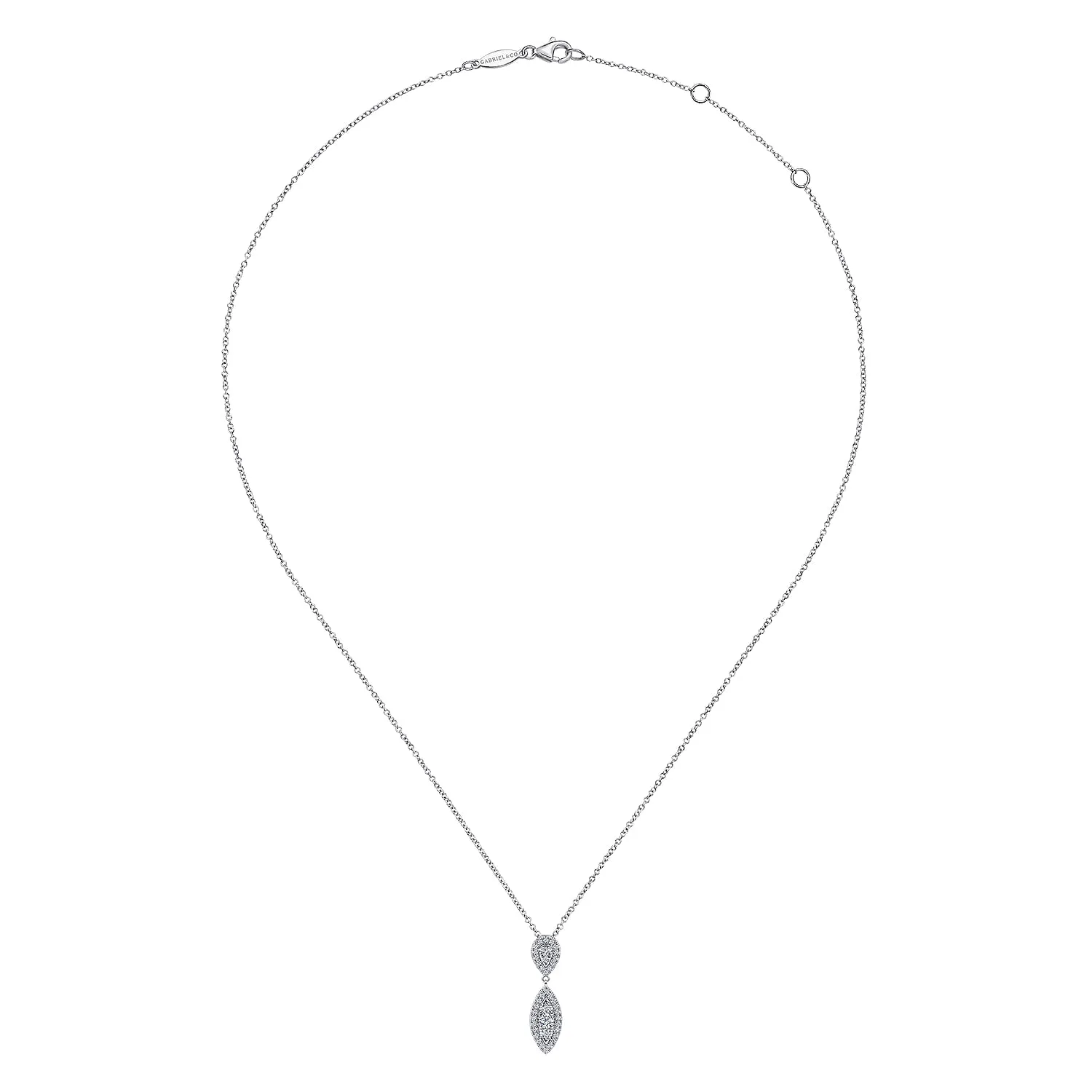 Teardrop and Diamond Pave Pendant Necklace in 14K White Gold, photograph 2